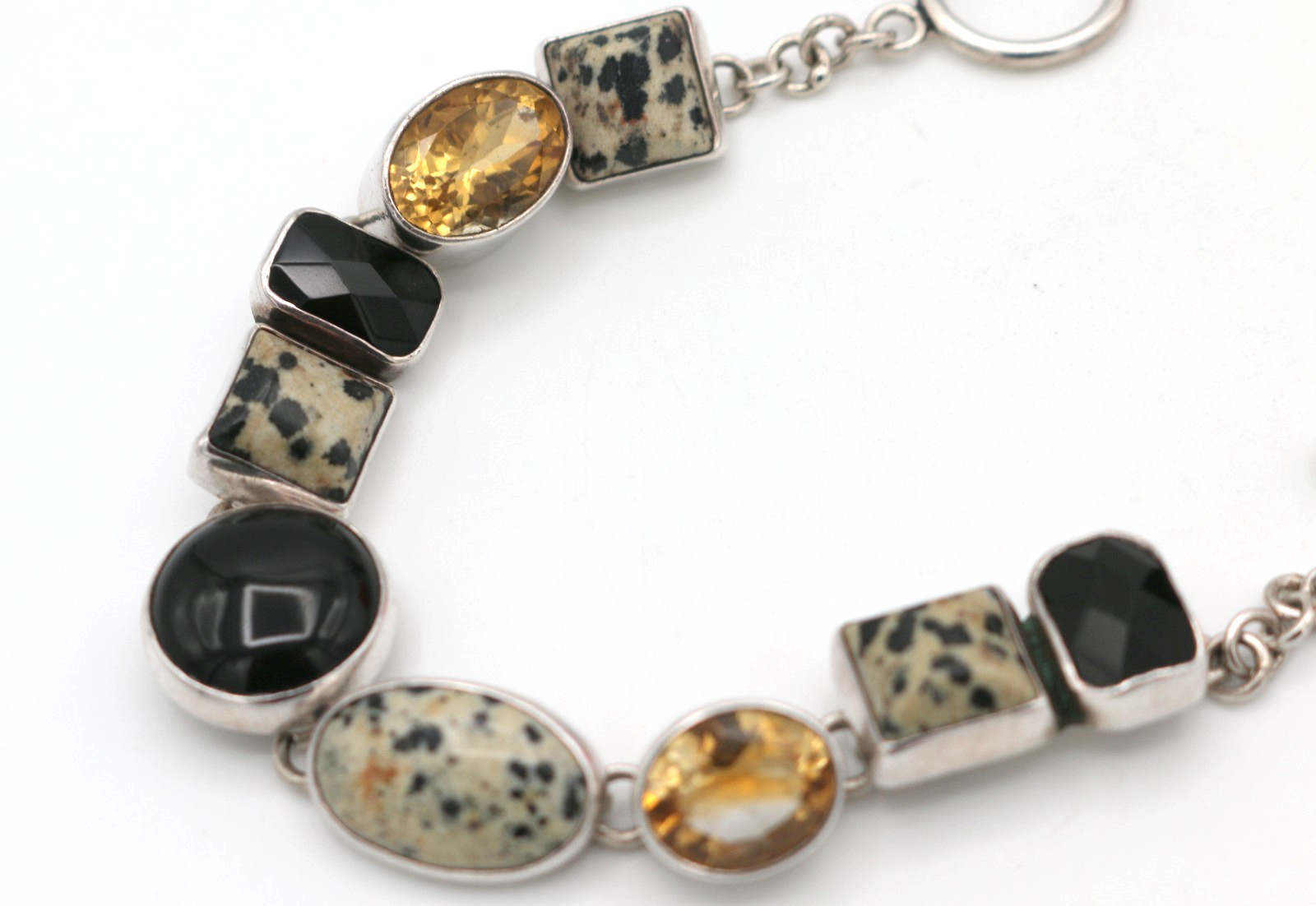 AKR Amy Kahn Russell 925 Sterling Silver Dalmatian Jasper Citrine, Onyx Bracelet