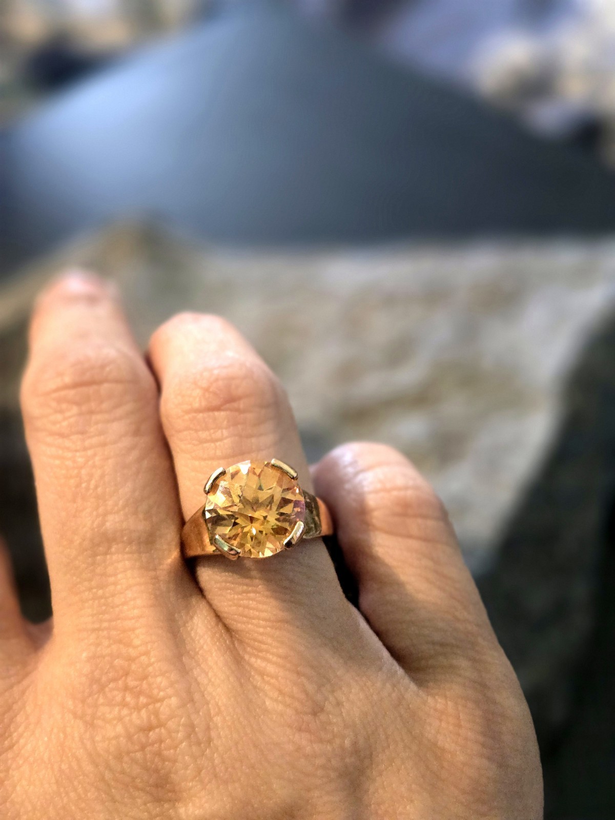 Vintage 925 Sterling Silver CZ Citrine Orange Vermeil Gold Ring Size 6