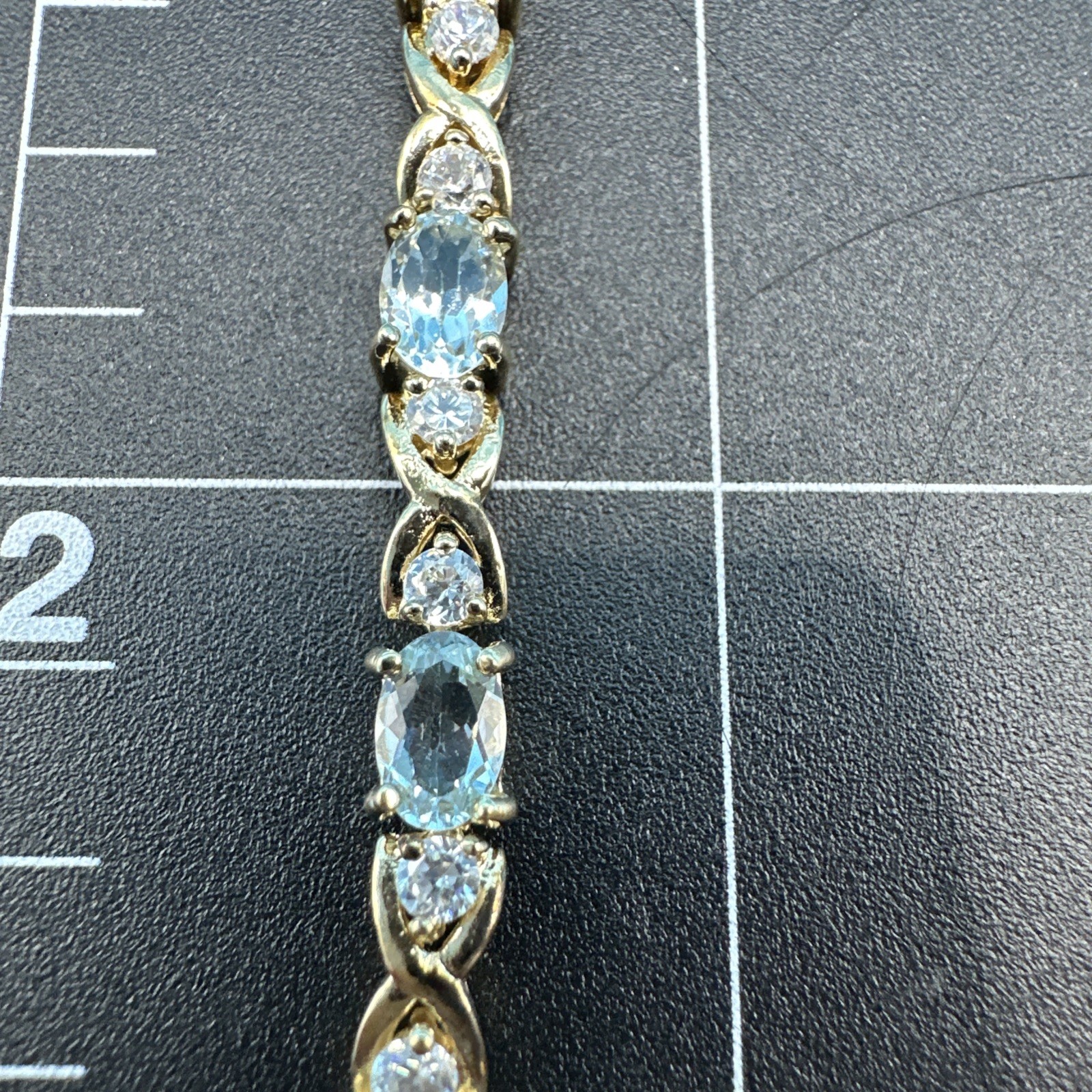 Vintage Suzanne Somers Aqua Blue & White/Colorless CZ 925 Gold Bracelet 7in