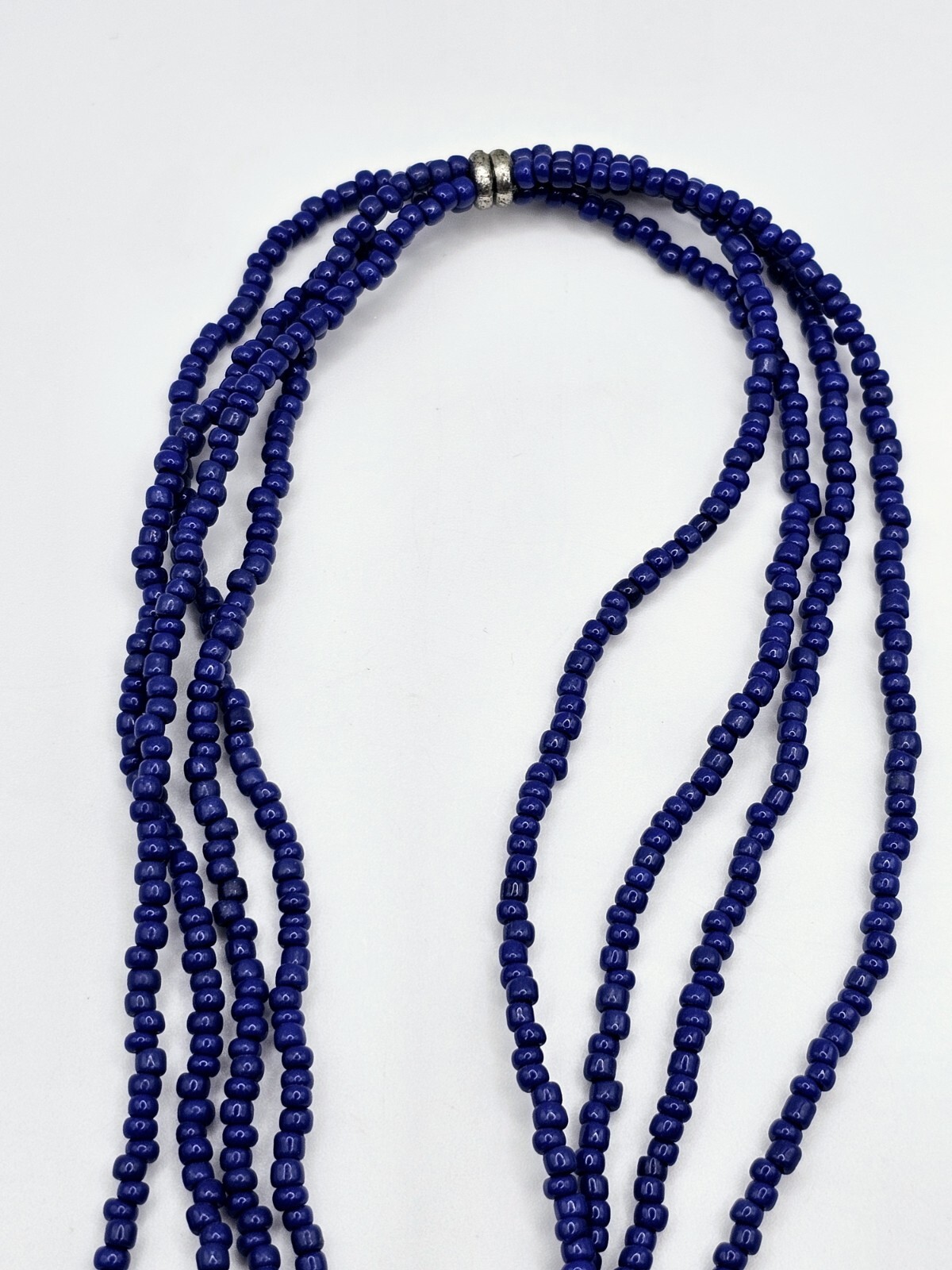 Vintage Glass Beaded Tassel Necklace Blue Native Boho Sodalite Southwestern