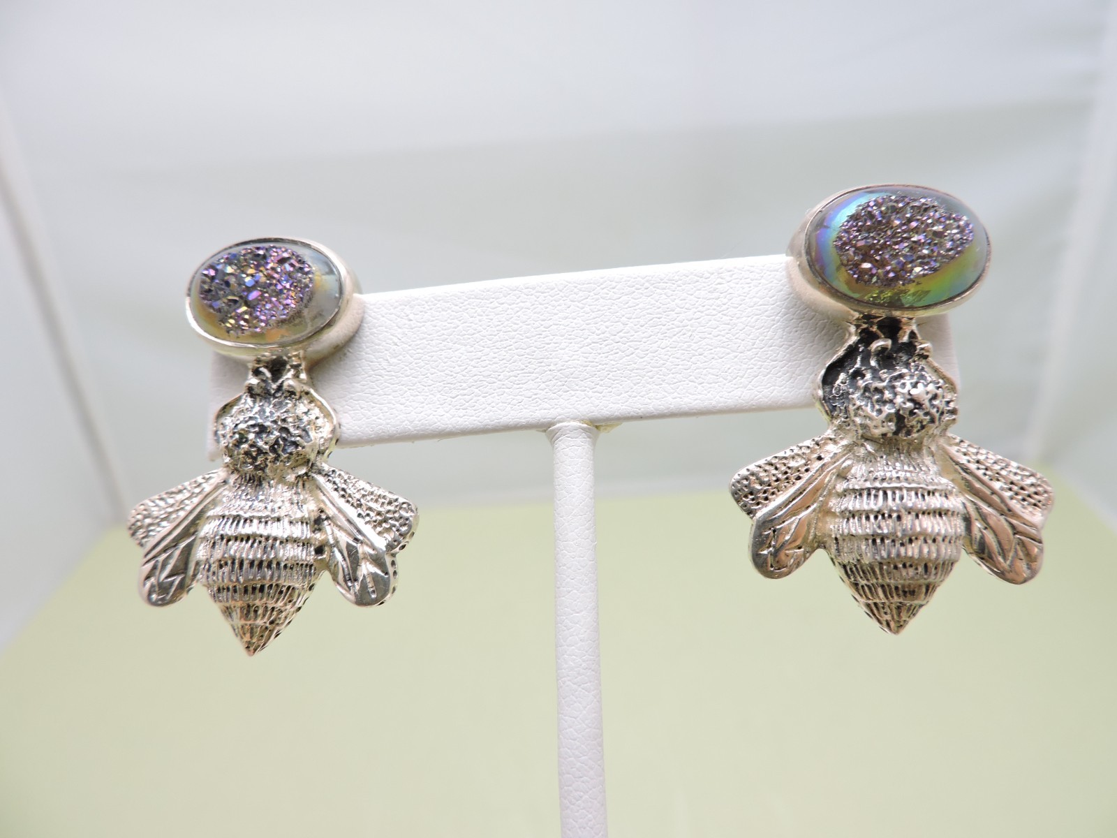 Amy Kahn Russell AKR BEES Drusy Sterling Silver Earrings 925 Pierced