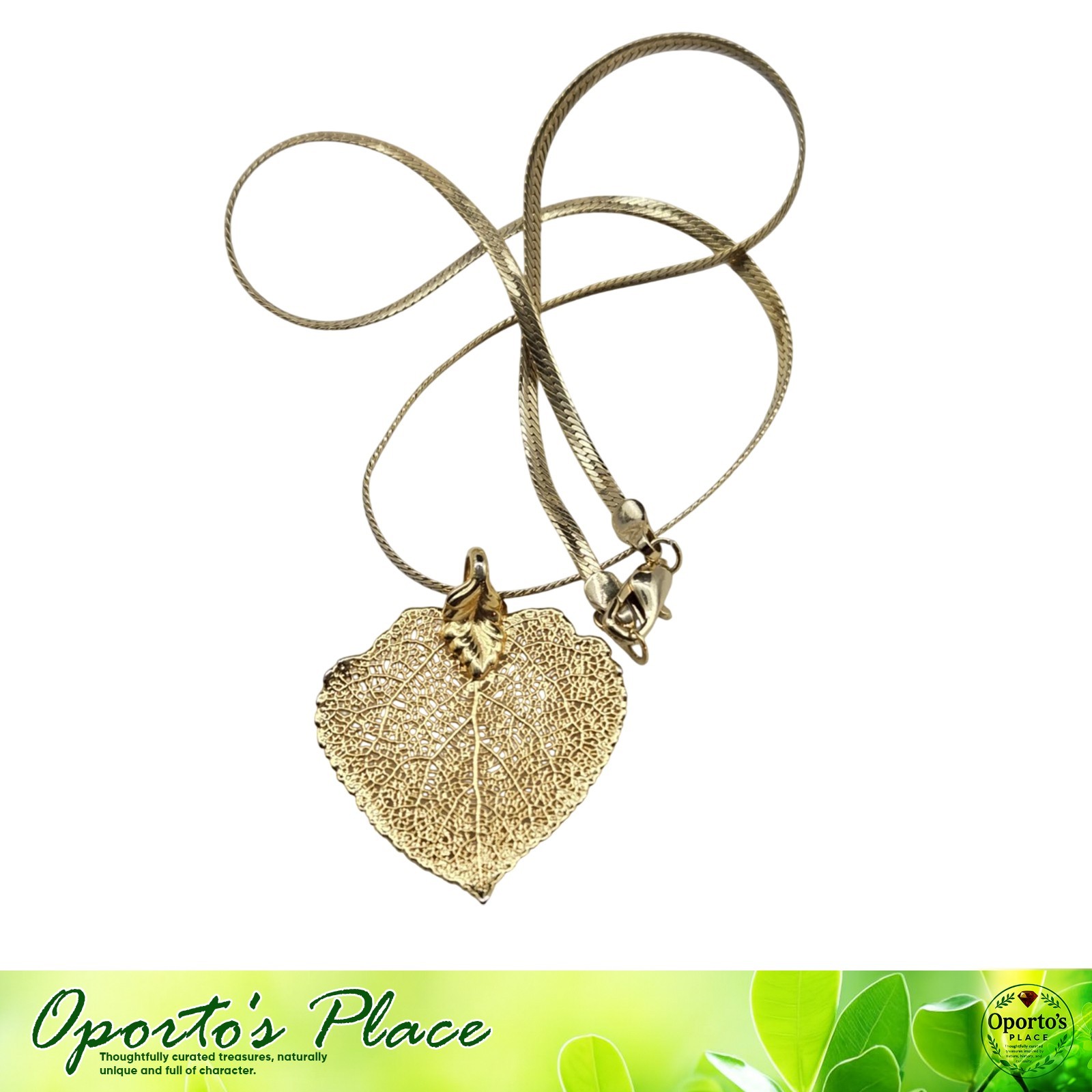 Goldtone Necklace With Goldtone Filigree Metal Leaf Pendant Unsigned Not Marked