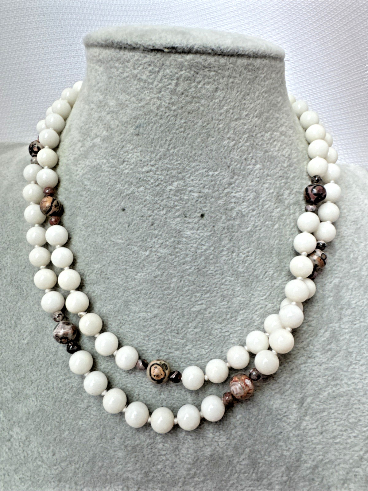 VTG Quartz Agate Jasper polished Crystal Glass Stone Beaded hand knot Necklace