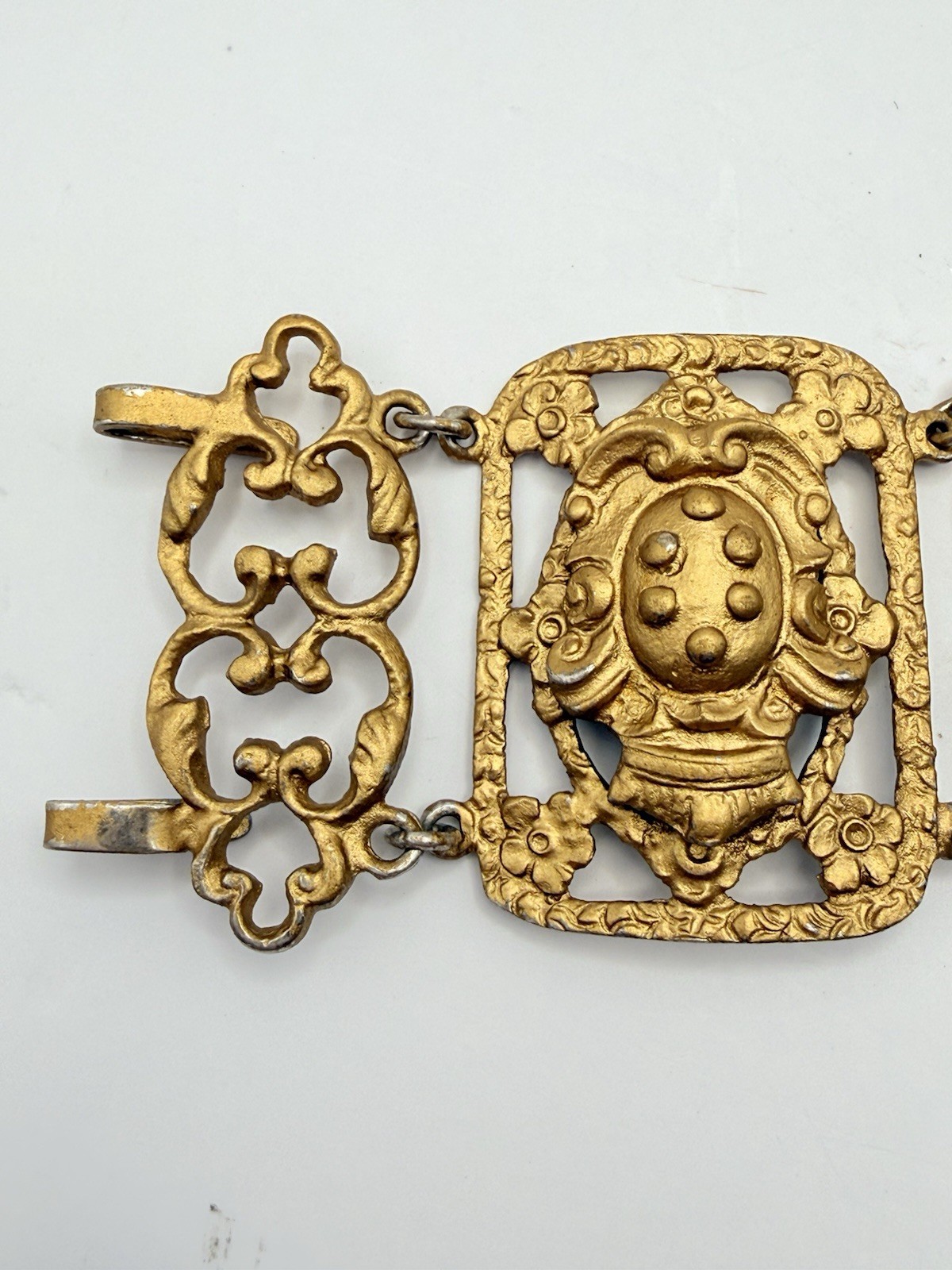 Antique 800 Silver Gilt Filigree Panel Bracelet 44g Ornate 7.5” Gold Washed