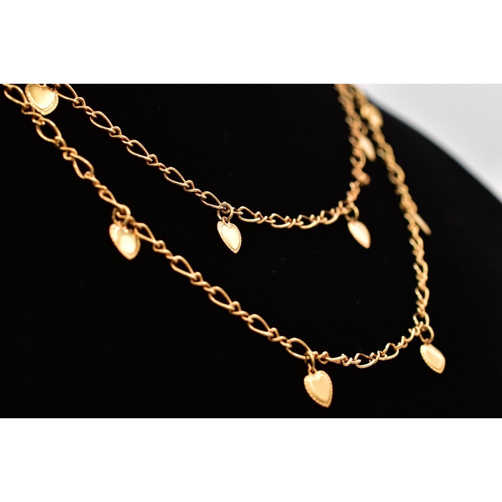 Sweet Romance Vintage Heart Charm Dangle Chain Station Gold Lightweight BinY