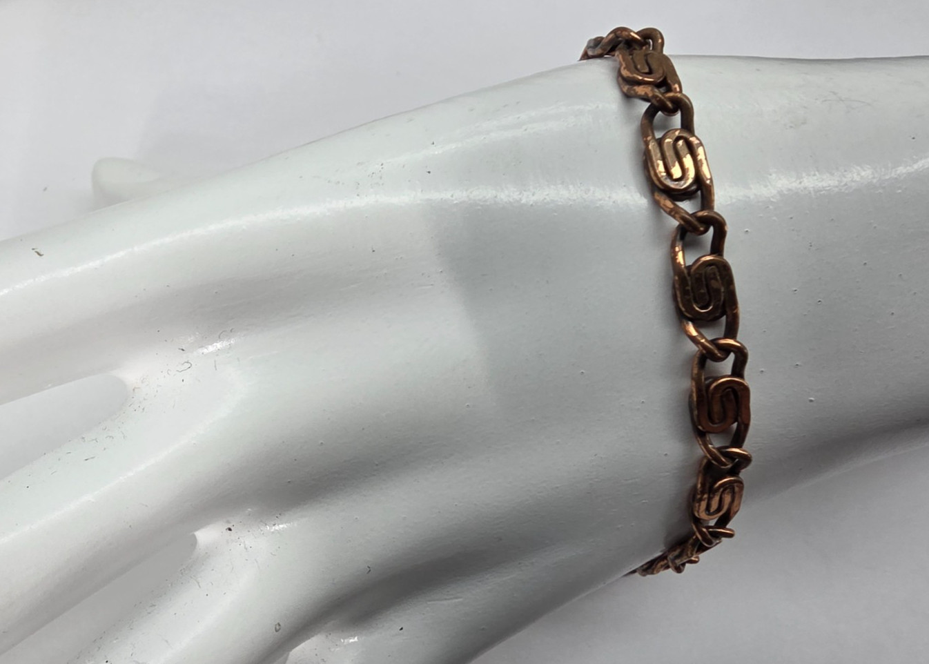 Copper Marked S Chain Linked Sister Clasp 8 Inch Bracelet Vintage