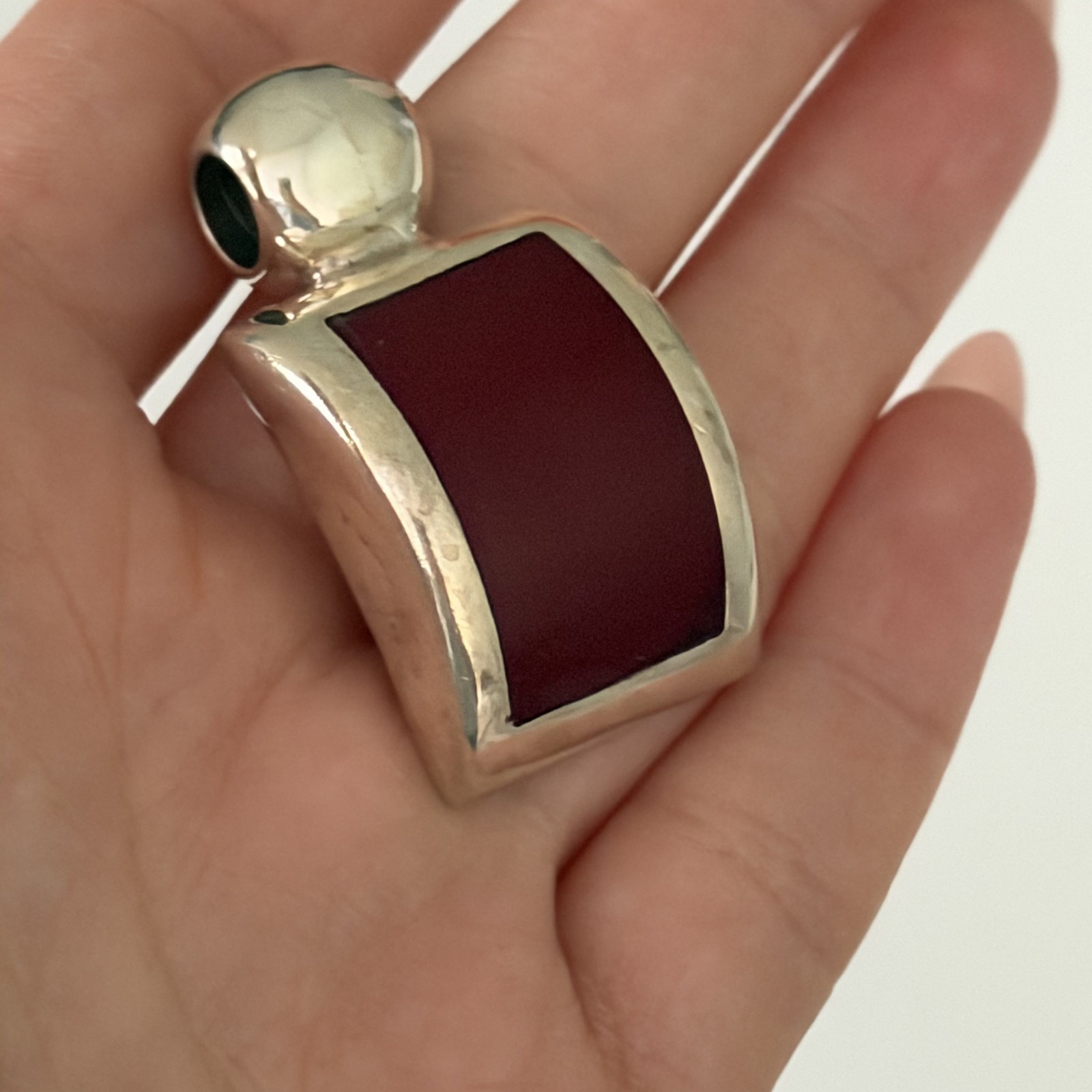Vintage ATI Mexico 925 Sterling Silver Red Jasper Chunky Modernist Pendant