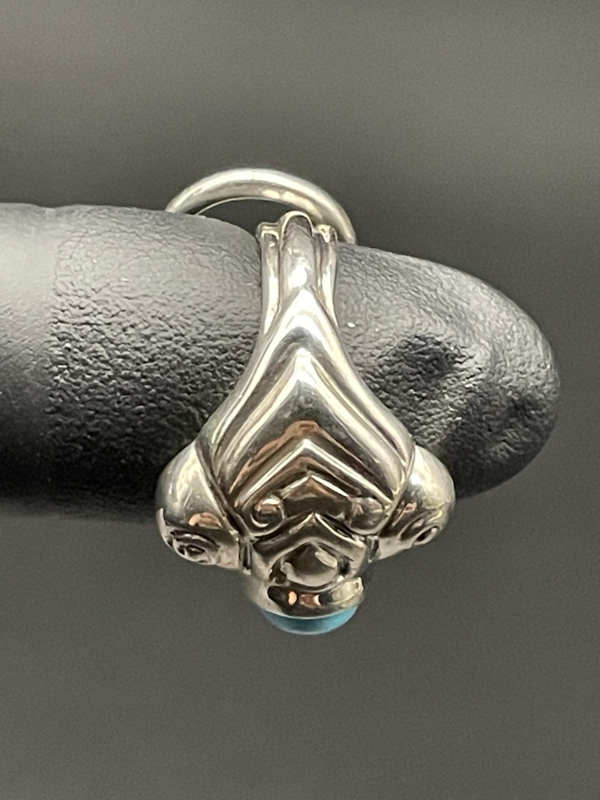 Amy Kahn Russell Sterling Loop Dangle Pendant Ring Size 6 Turquoise Center Vtg