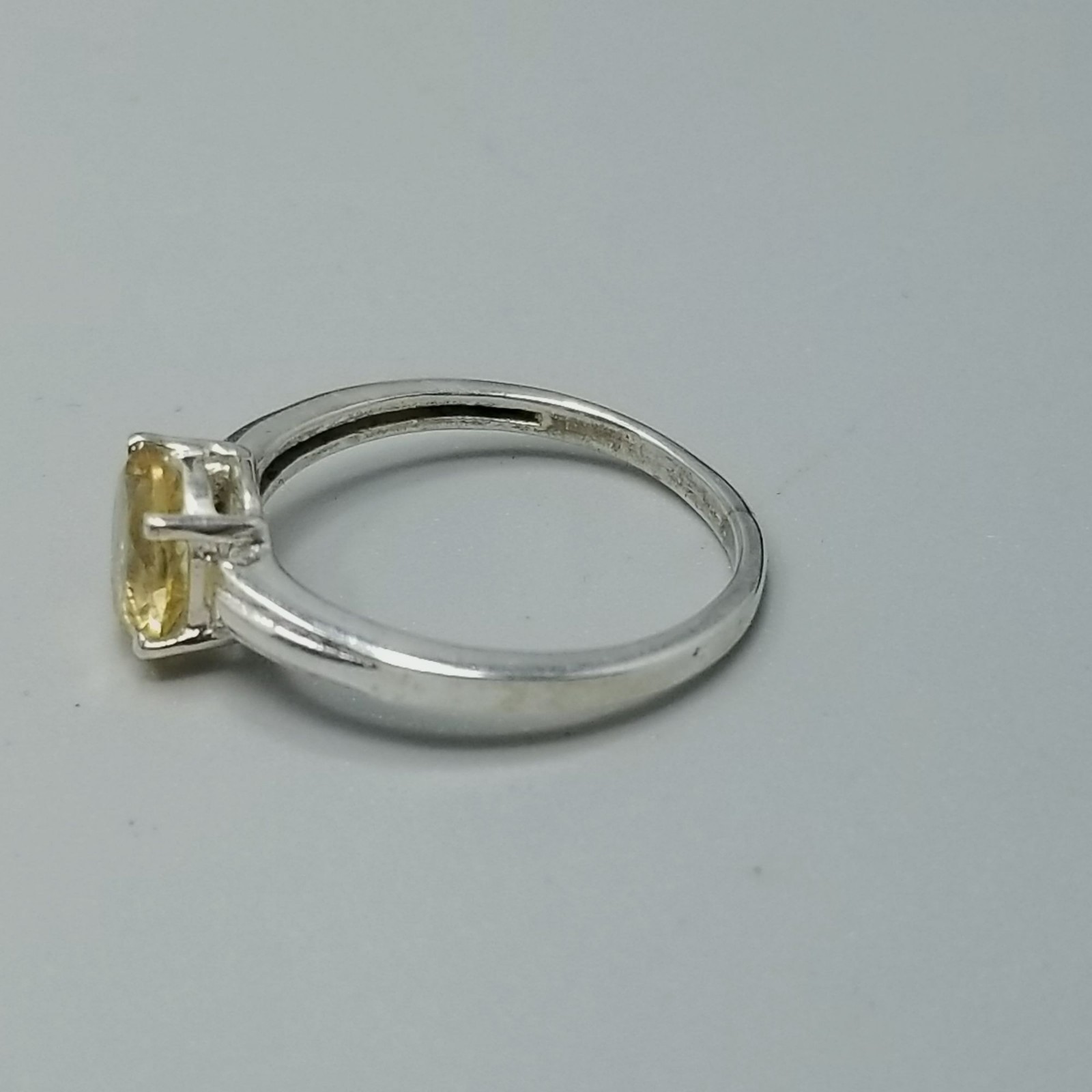 Vintage Sterling Silver Yellow Stone Ring Size 8 Band Oval Small Stacking