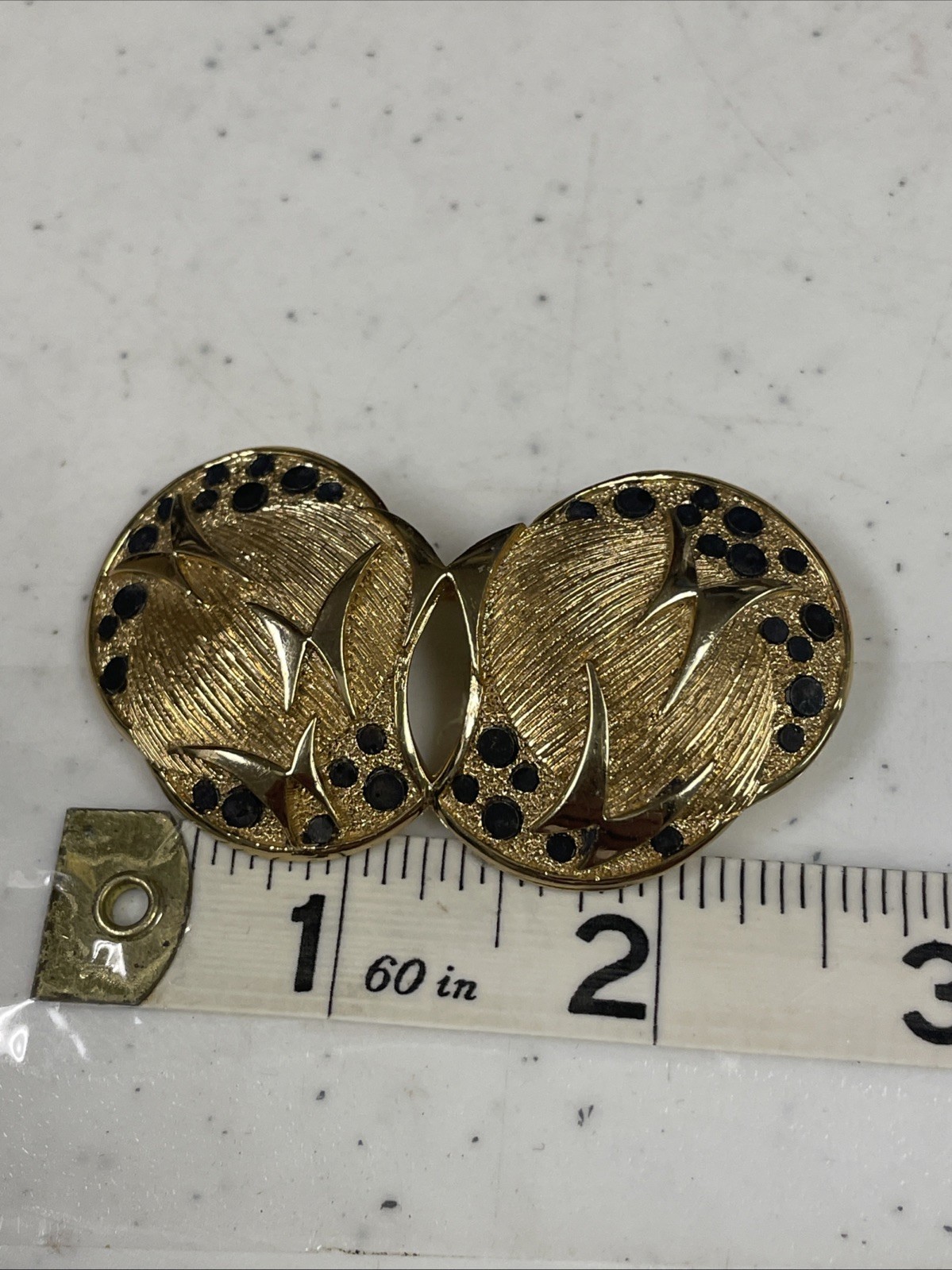 Vintage Orena Paris Matte Yellow Gold Brooch Black Modernist