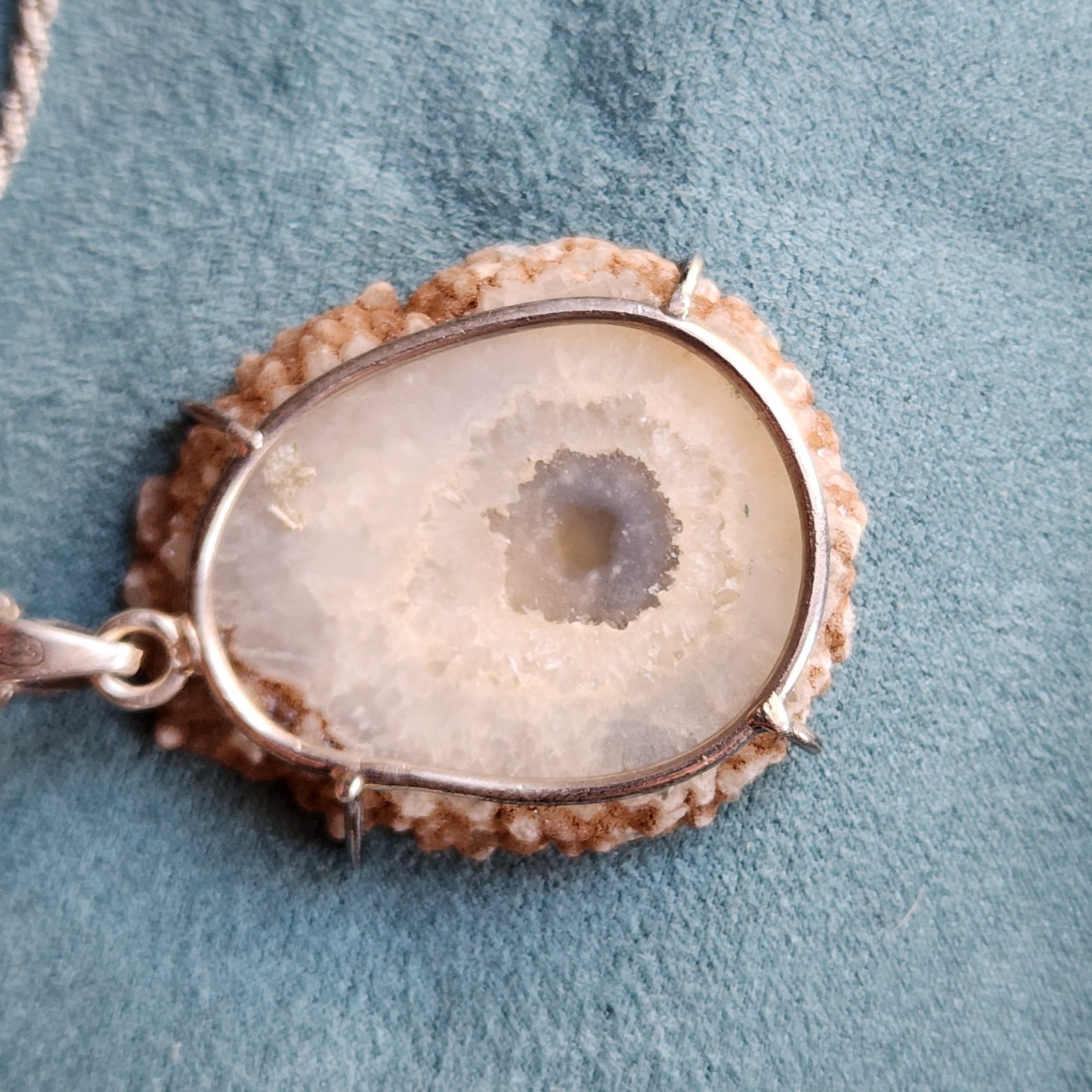 Vintage 925 Sterling Silver Italy Chain 24″ With Geode Pendant