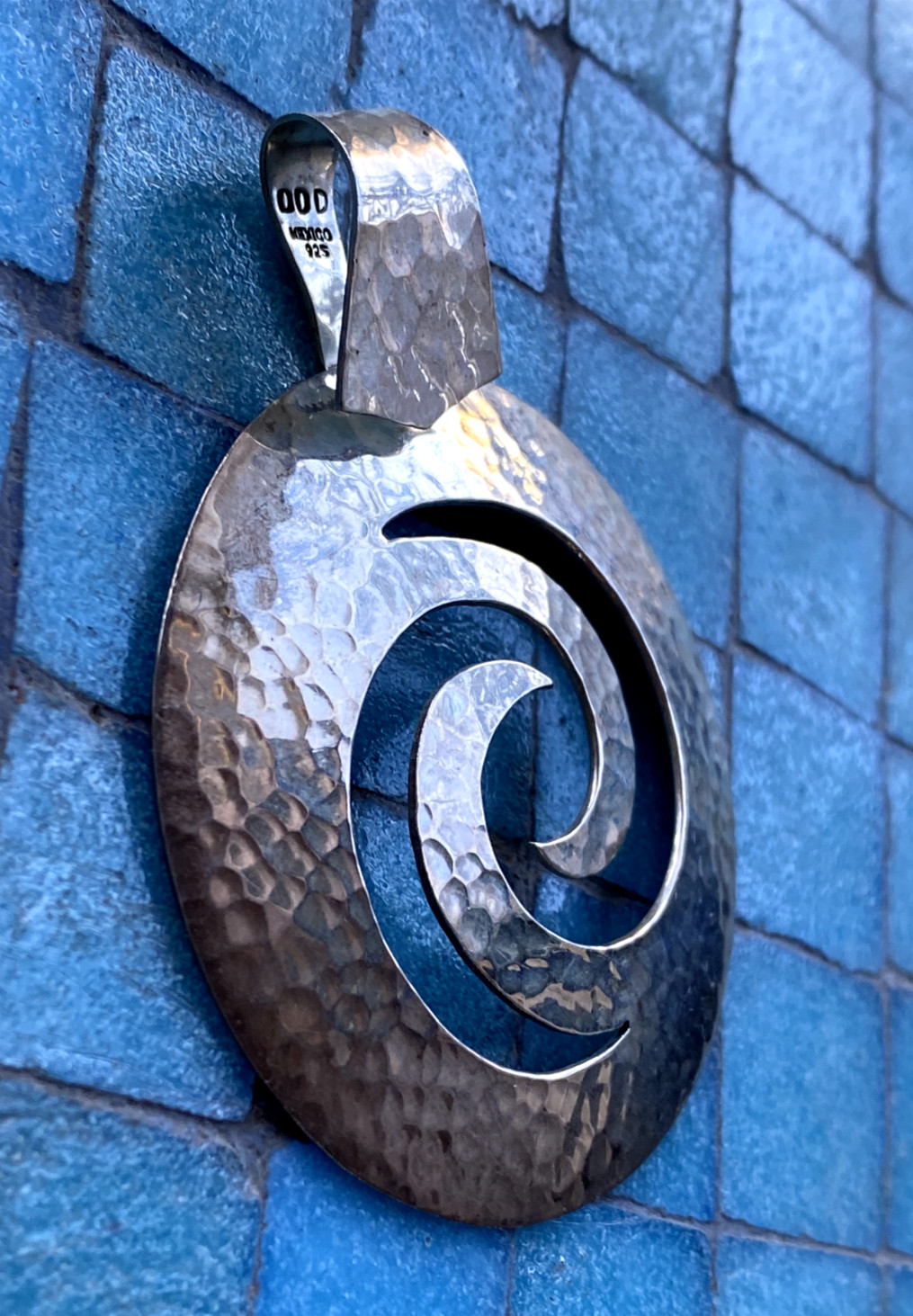 Vtg DDD Dominique Dinouart Mexico Hammered Sterling Silver Modernist Pendant