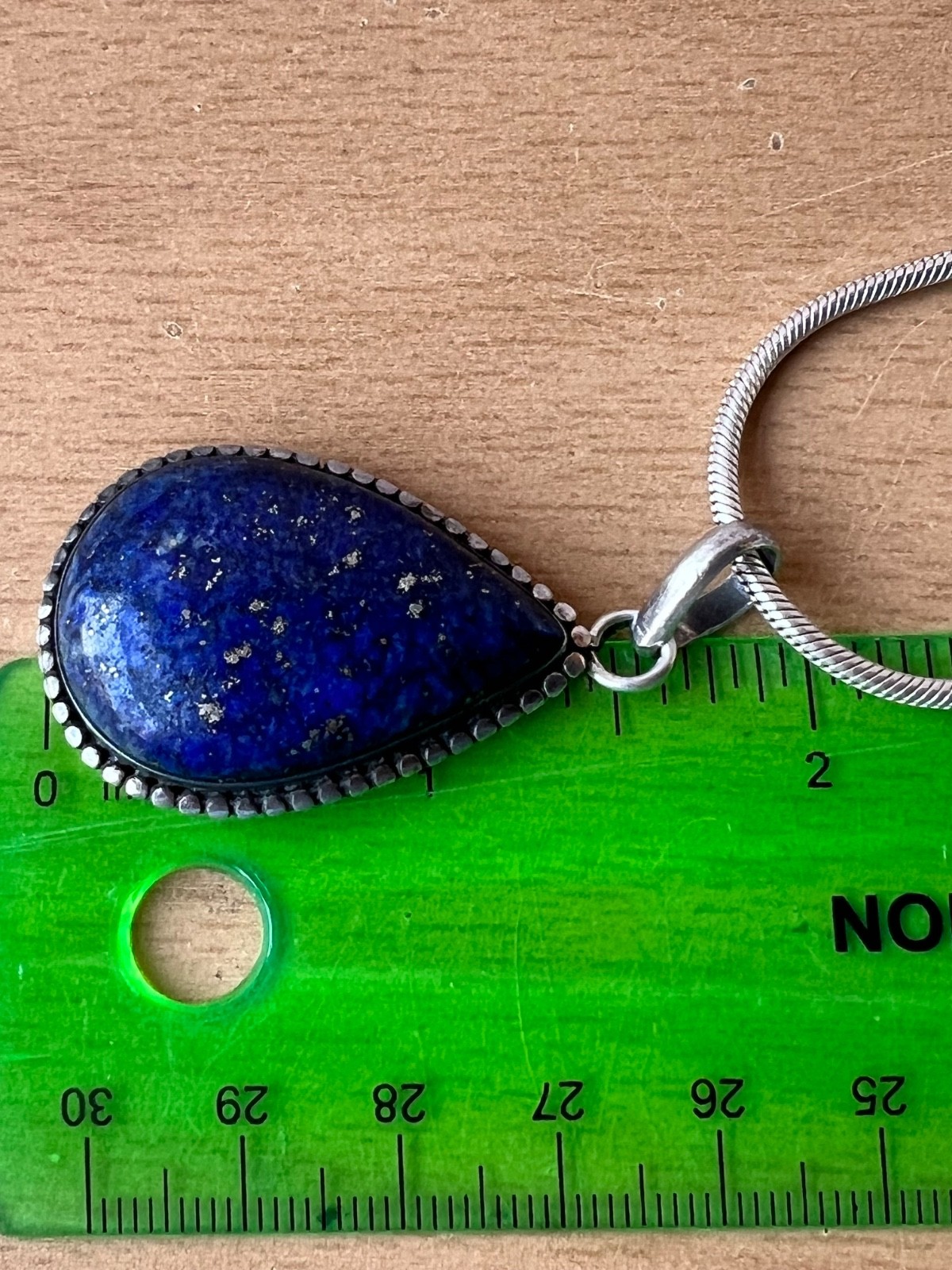 VINTAGE LARGE LAPIS LAZULI PENDANT THICK SNAKE CHAIN NECKLACE 925 STERLING SLVER