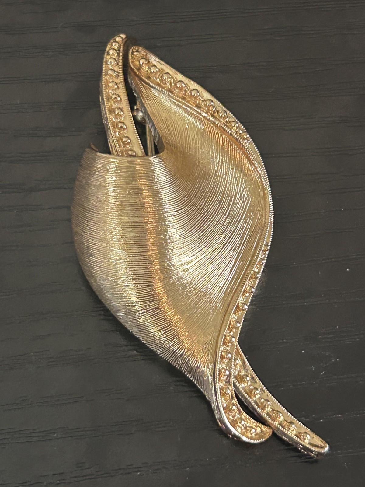 Vintage Wave-Shaped Ribbon Monet Brooch Brushed Gold Tone