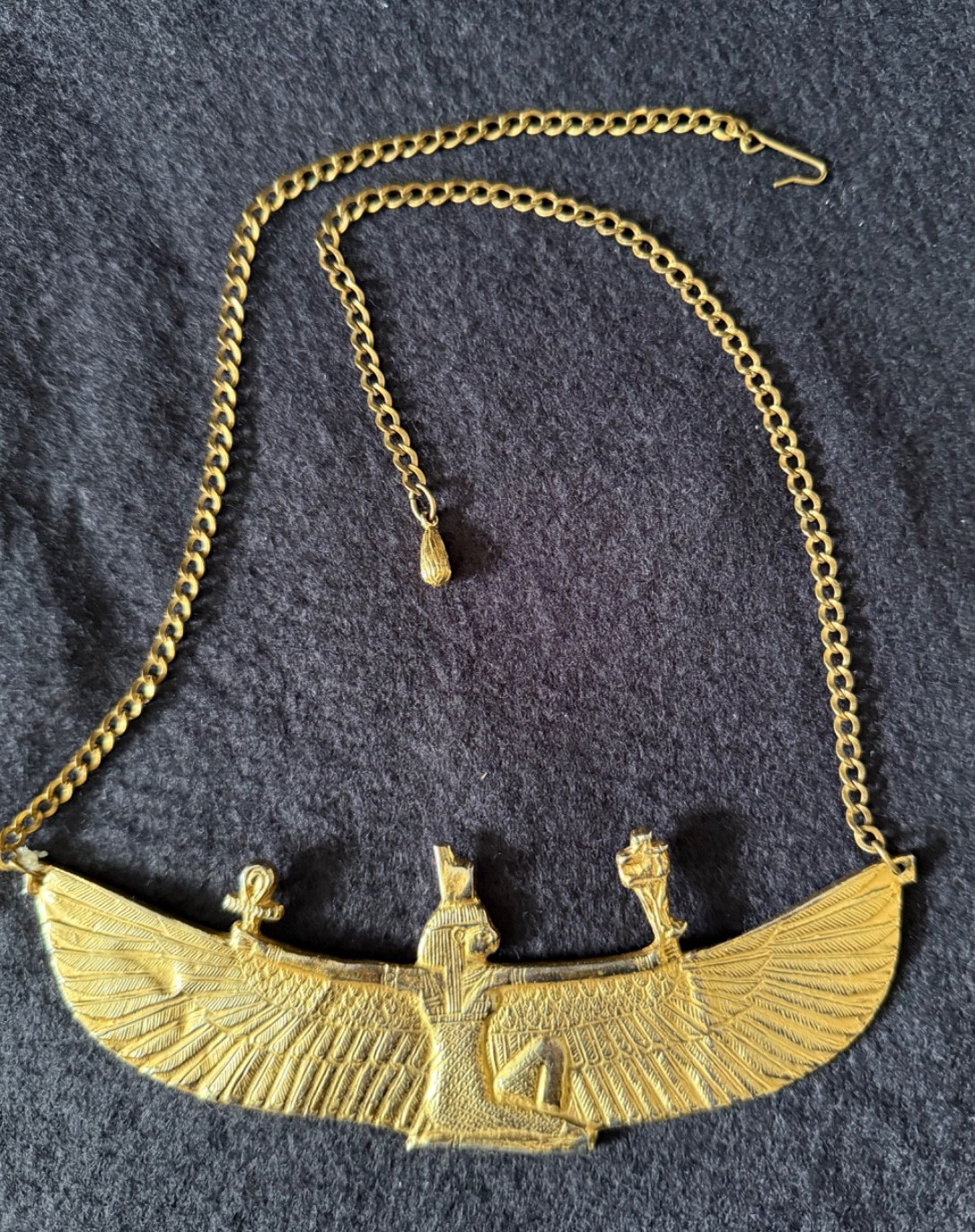 Alva Museum Replica Isis Goddess Large Pendant Necklace Egyptian 70s ~Gold Tone