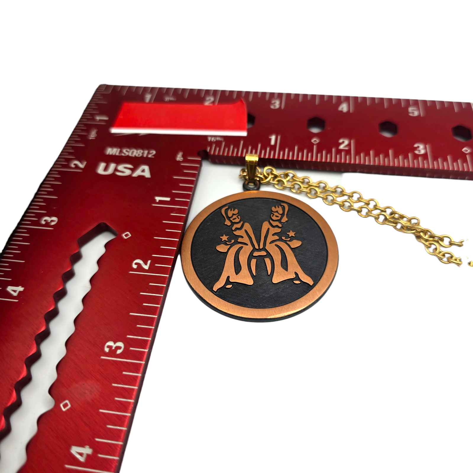 Necklace Vintage Coppercraft Guild Gemini Pendant Copper Gold Tone 24″ SKU 2887