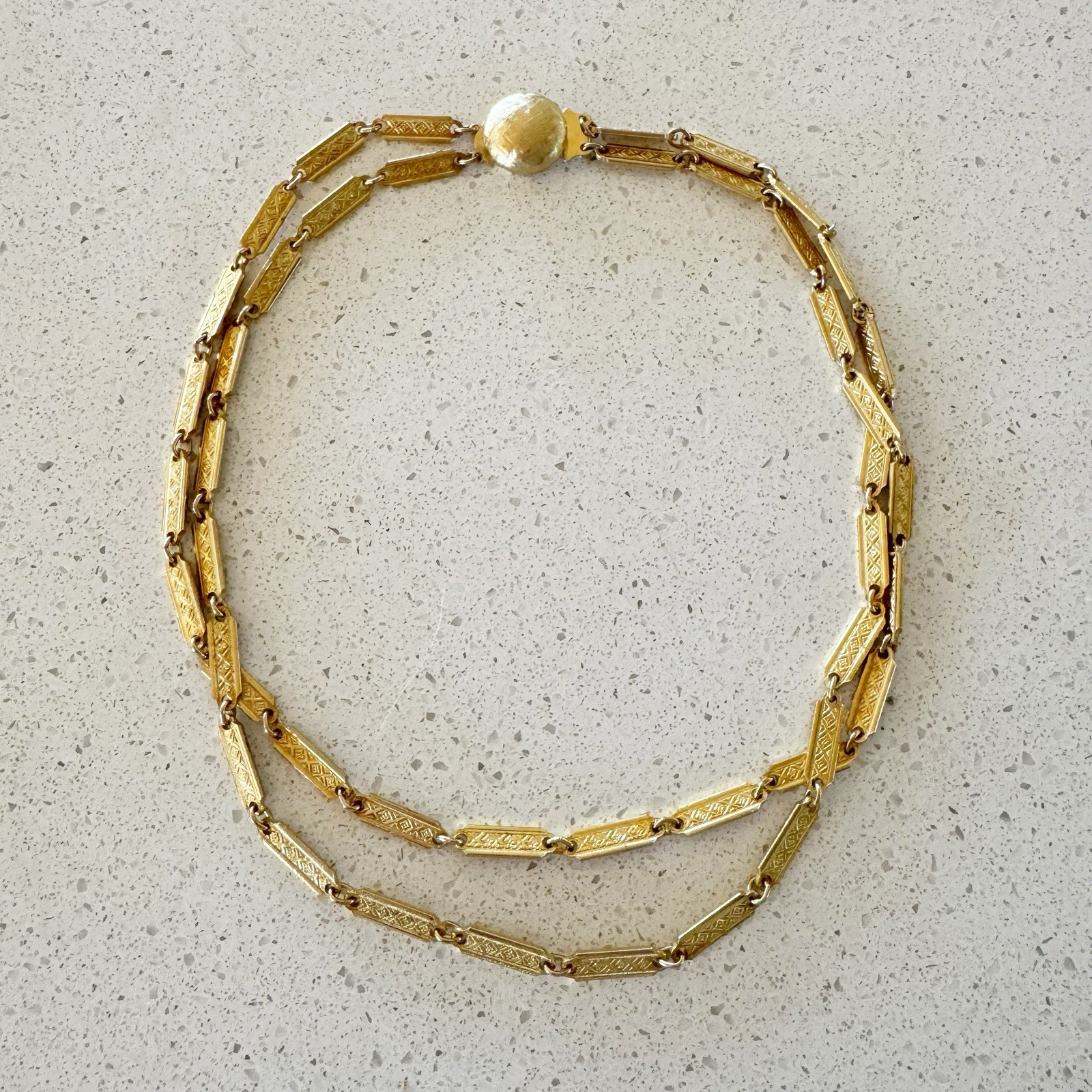 Vintage Gold Tone Plated Chain Link Textured Two Strand Necklace