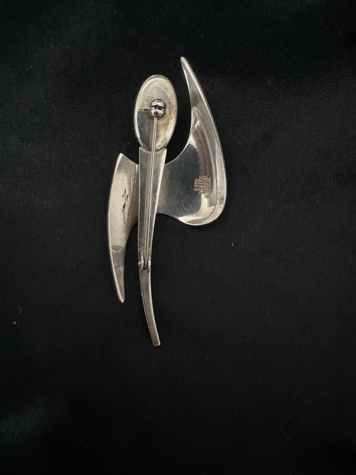 Vintage N.E. From Denmark Sterling Silver & Amethyst Cabochon Modernist Brooch
