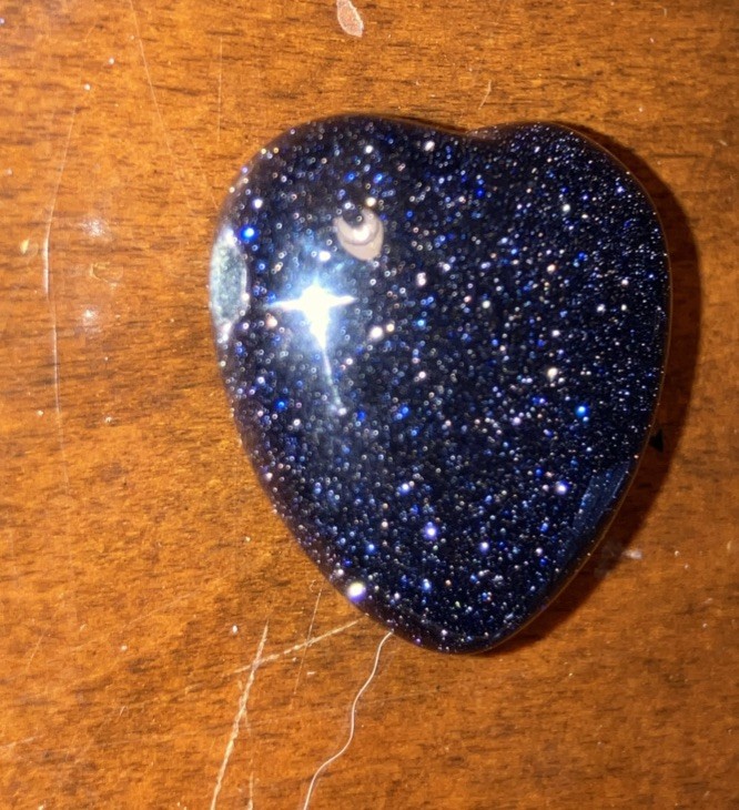 Heart Shaped Pendant Goldstone Dark Blue Sparkling Silica Glass