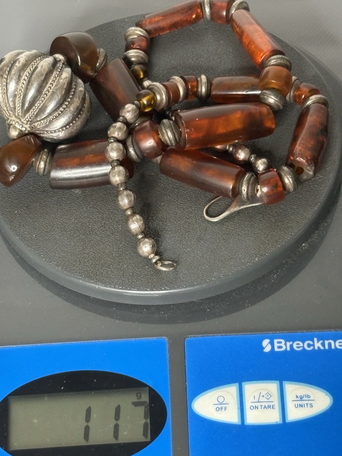 vintage Statement Necklace sterling silver 925 Sign Artisan Large Amber Runway
