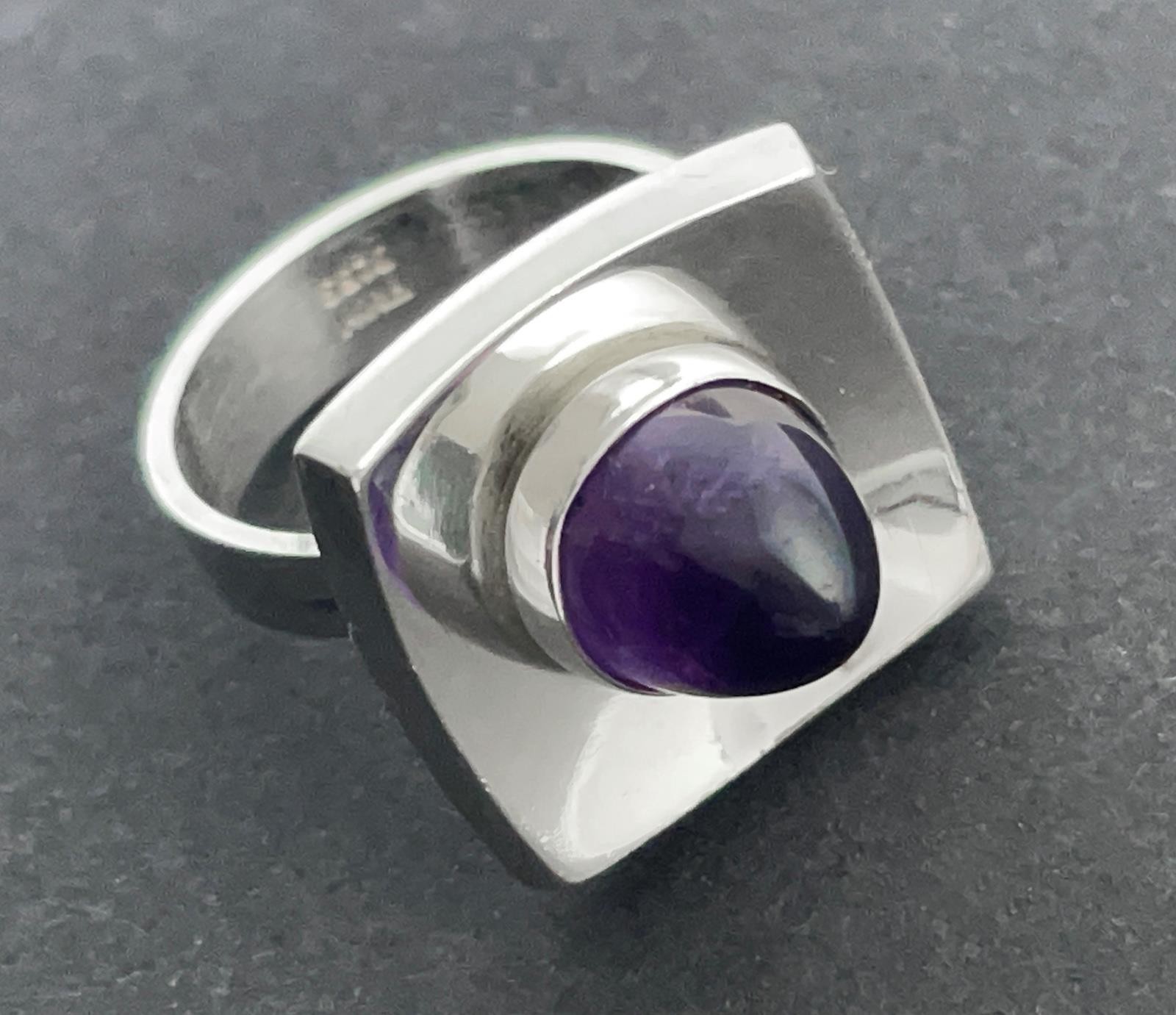 VINTAGE NEILS ERIK NE FROM STERLING SILVER AMETHYST RING DANISH MODERNIST SZ N