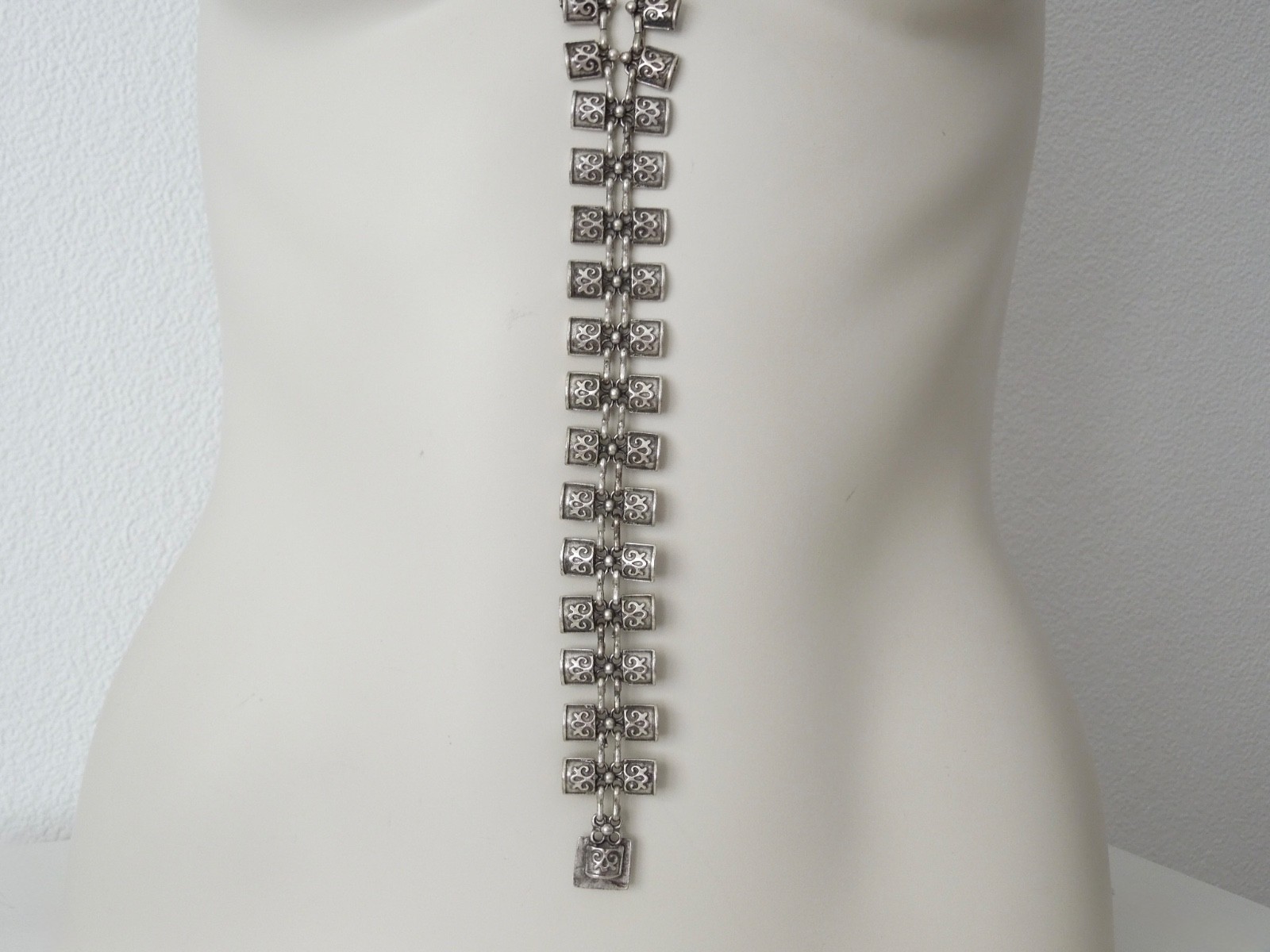 Vintage Ethno Chain Necklace Long silver-colored Boho 70er 3.3oz/ca.30 11/16in