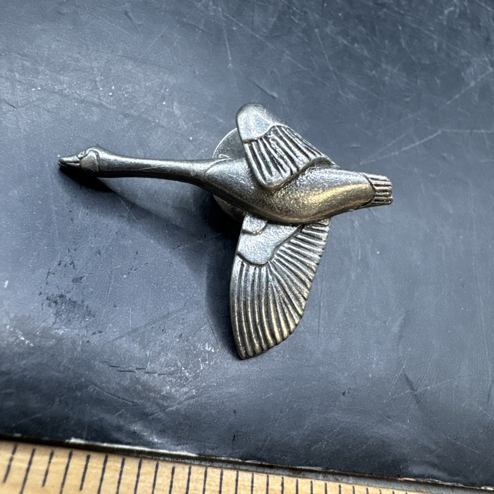Clift Flying Canadian Goose Water Fowl Pewter Pinback Lapel Hat Pin