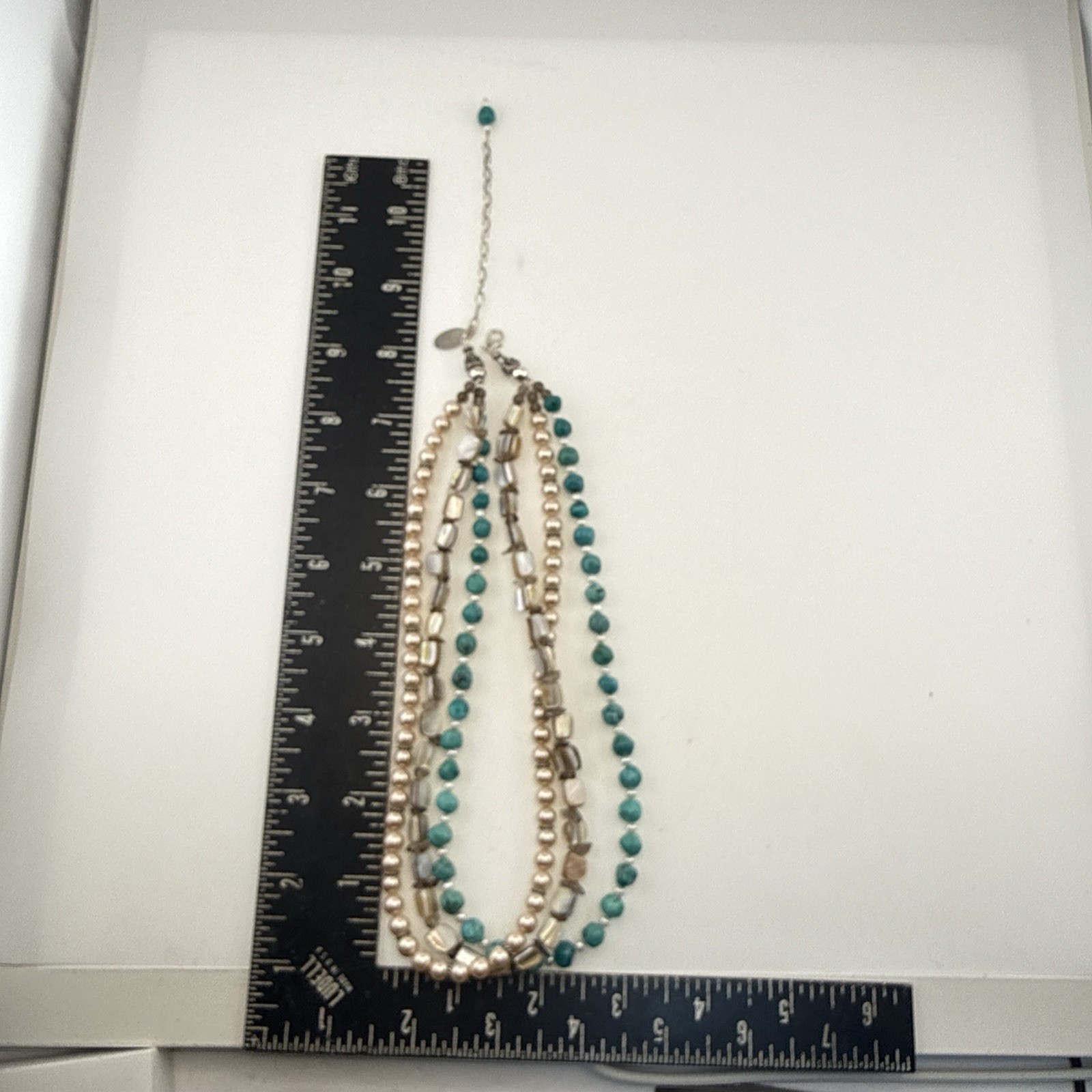Deb Guyot Necklace Turquoise Pearl Triple Strand Sterling Silver 925 HSN Torsade