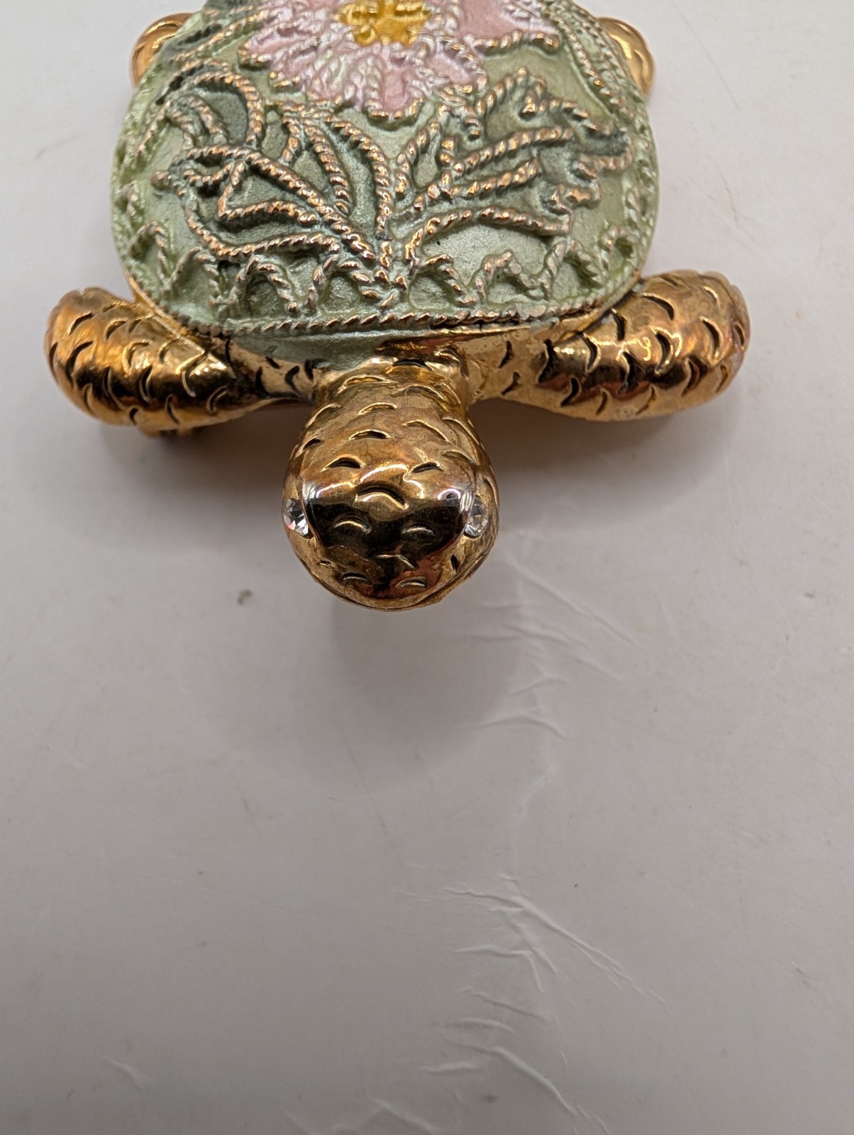 Vintage Turtle Brooches, Cloisonne, Gold Tone Rhinestone Set Of 2