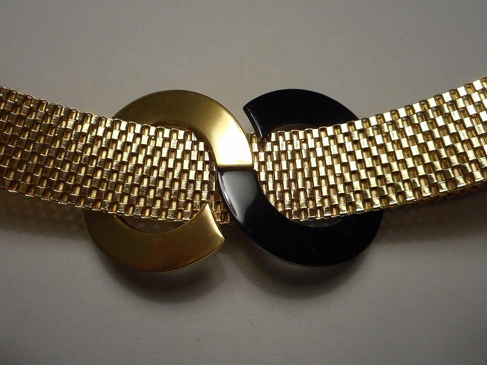Vintage Orena Paris French Wide Woven Gold-tone Link Collar Necklace w Mod Motif