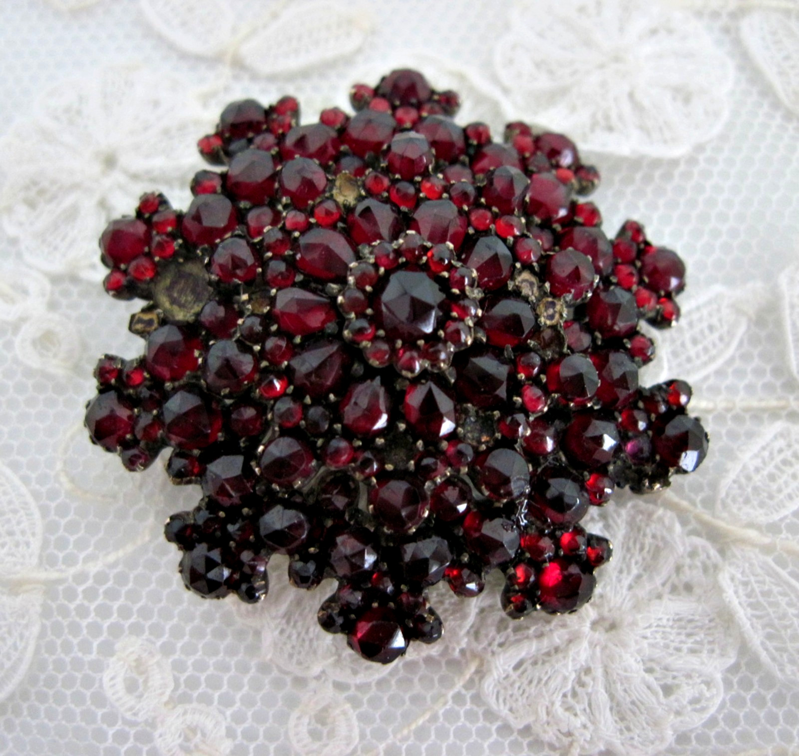 Antique Victorian Bohemian Garnet Cluster Brooch Pin Domed AS IS Missing Stones