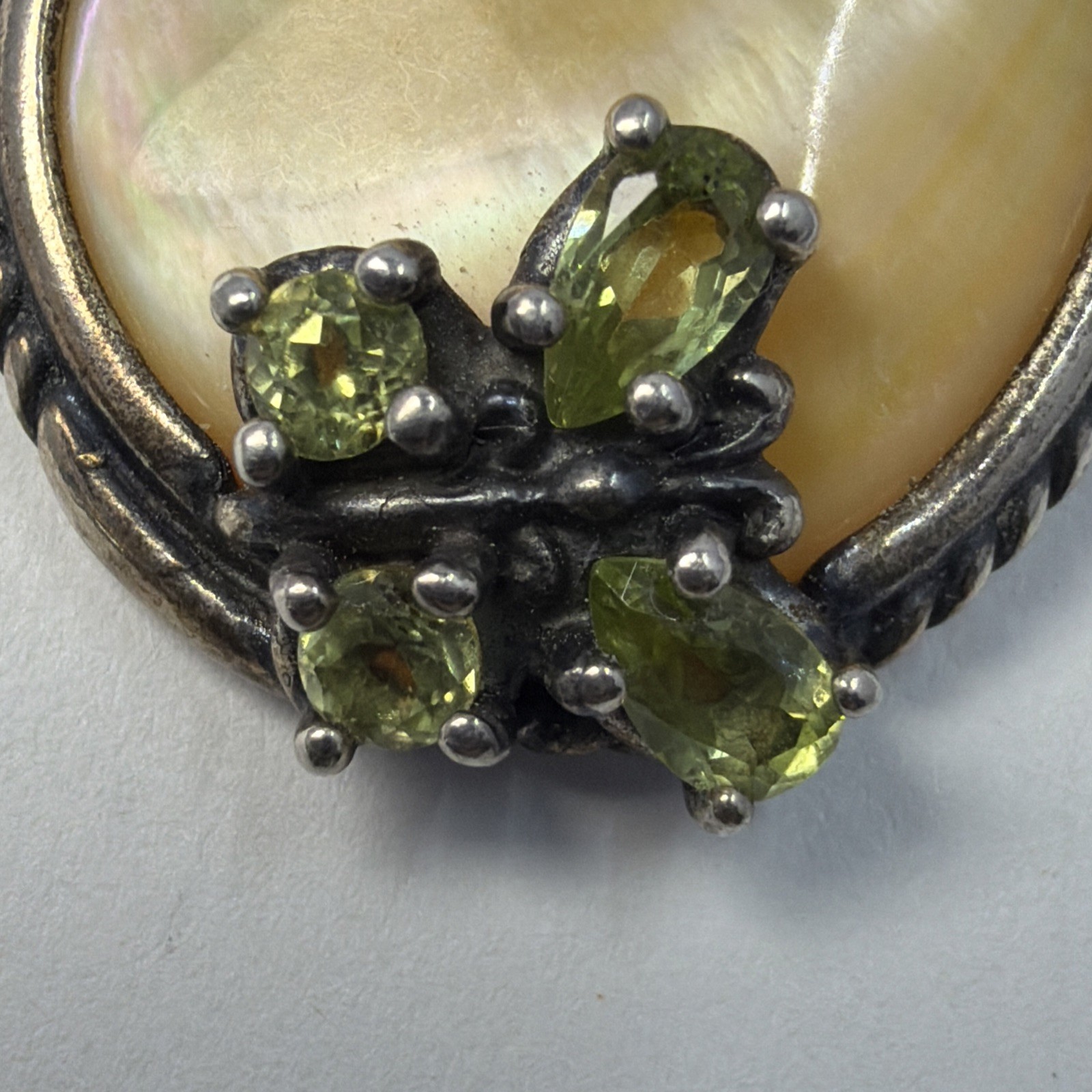 Vtg Carolyn Pollack Relios Mother Pearl Multi stone Flower Butterfly Pendant 925