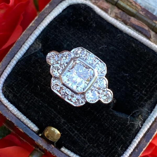 2 Ctw White Asscher Cut Simulated Diamond Art Deco Engagement Ring In 925 Silver