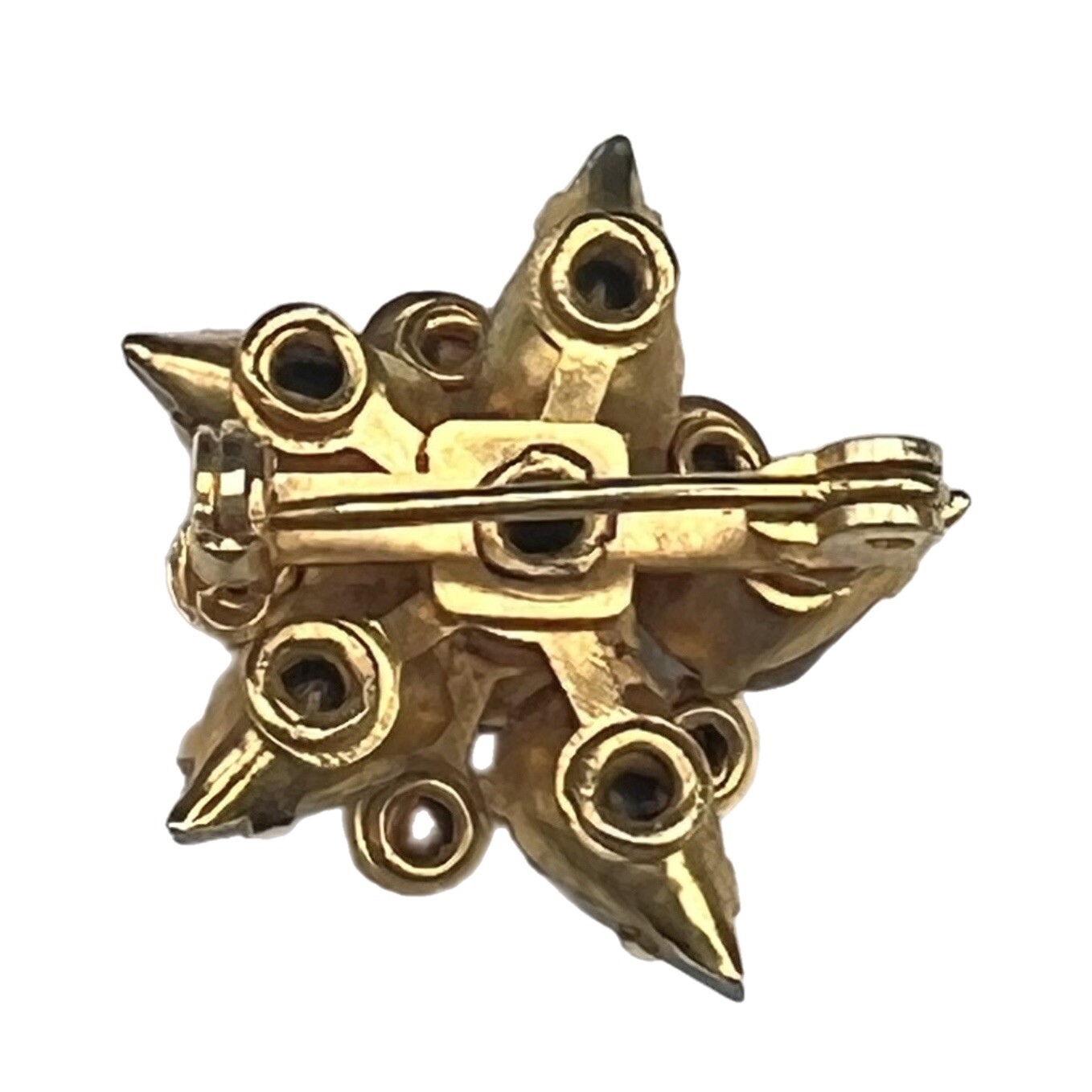 Vintage Pink Rhinestone & Blue Gray Glass Mini Brooch Gold Tone Pin 7/8″