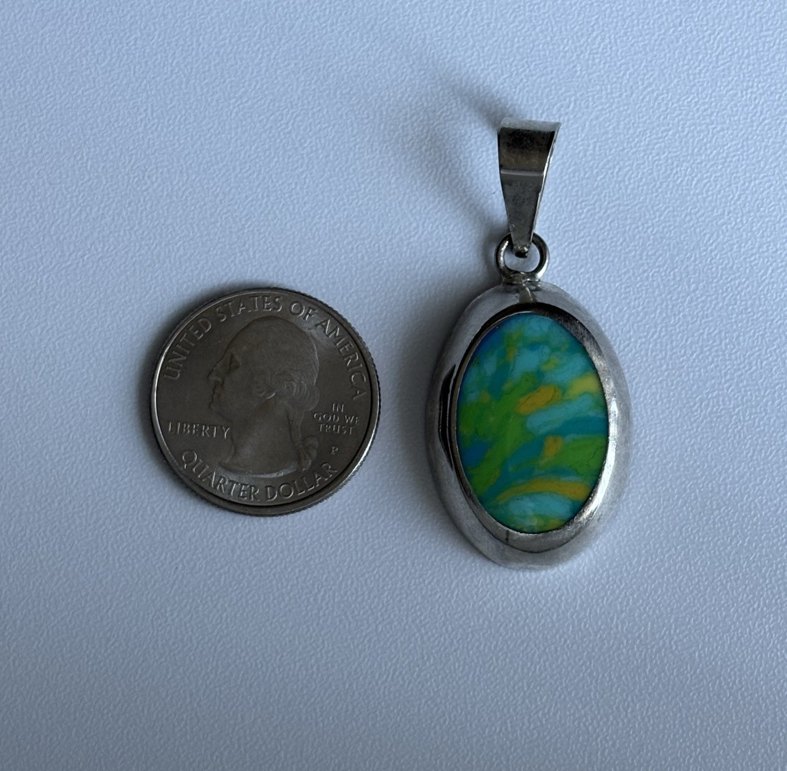 VTG 925 Sterling Silver Blue Yellow Green Vivid Art Enamel 1.75in Pendant 7.72g