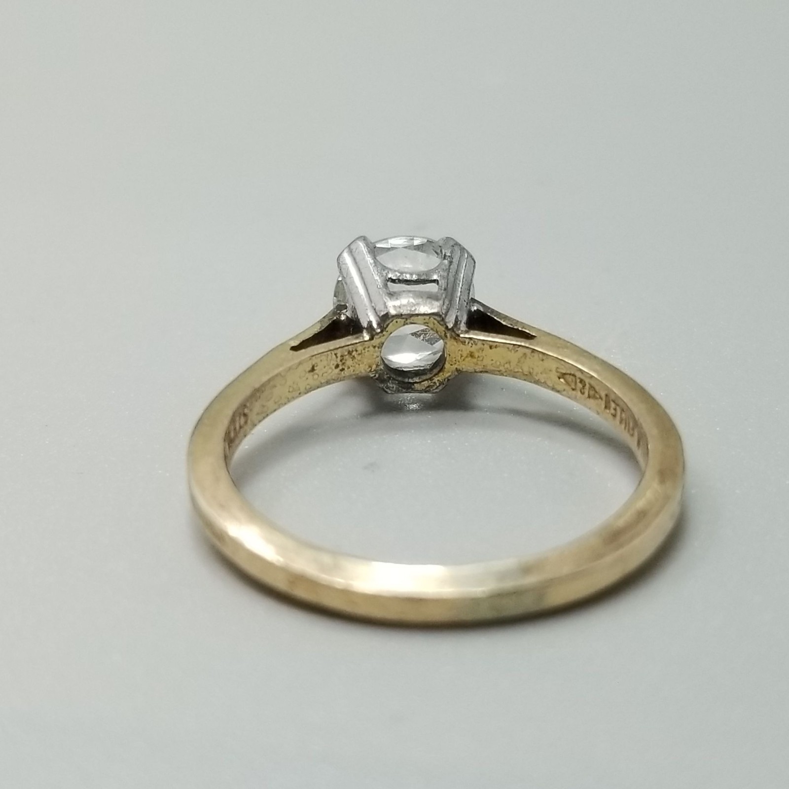 Vintage Sterling Silver Top Gold Filled Band Round Solitaire Ring Size 8
