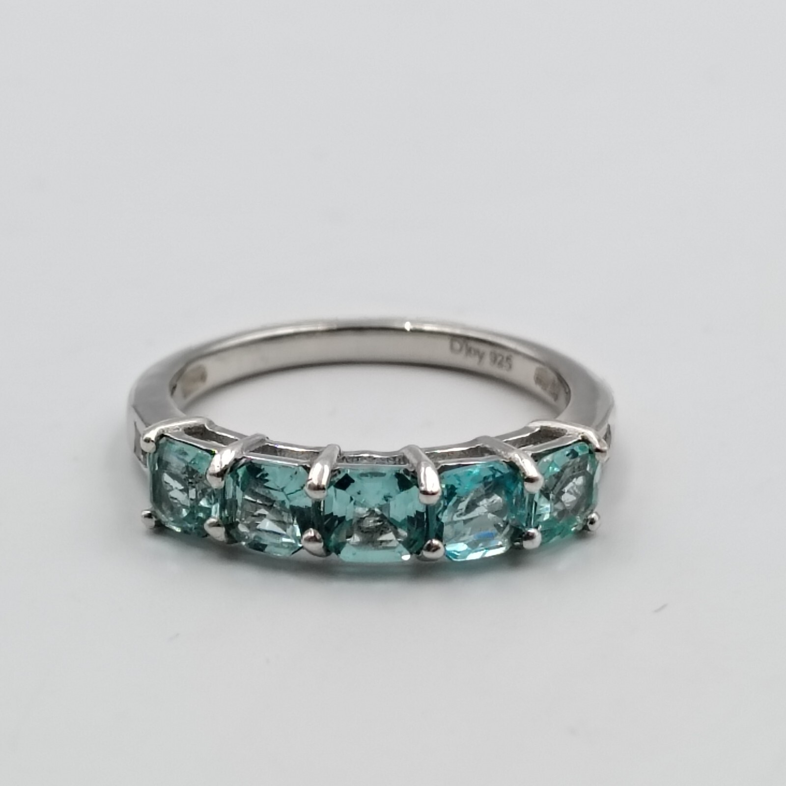 D’joy Sterling Silver 925 Blue CZ Clear/White Topaz 5 Stone Setting Ring Sz 7