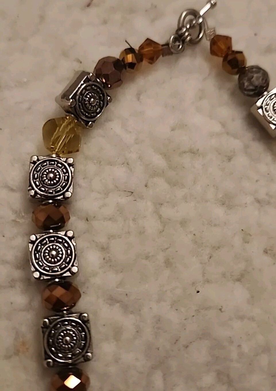 Vintage Metal & Agate Stone BOHO With Amber AB beaded Necklace 18”