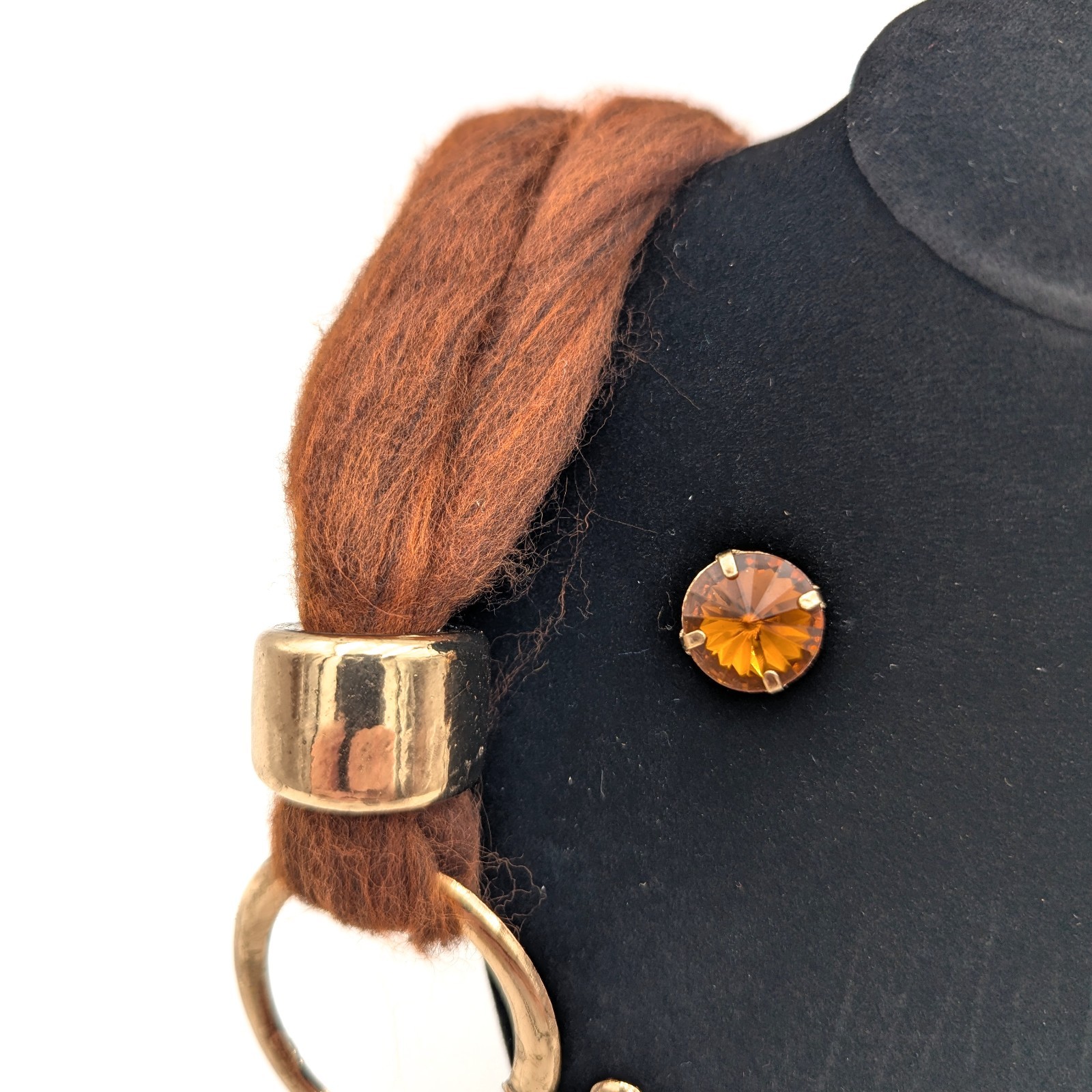 Vintage Victorian Revival Necklace Handmade Macrame Beaded Gold Egyptian Amber