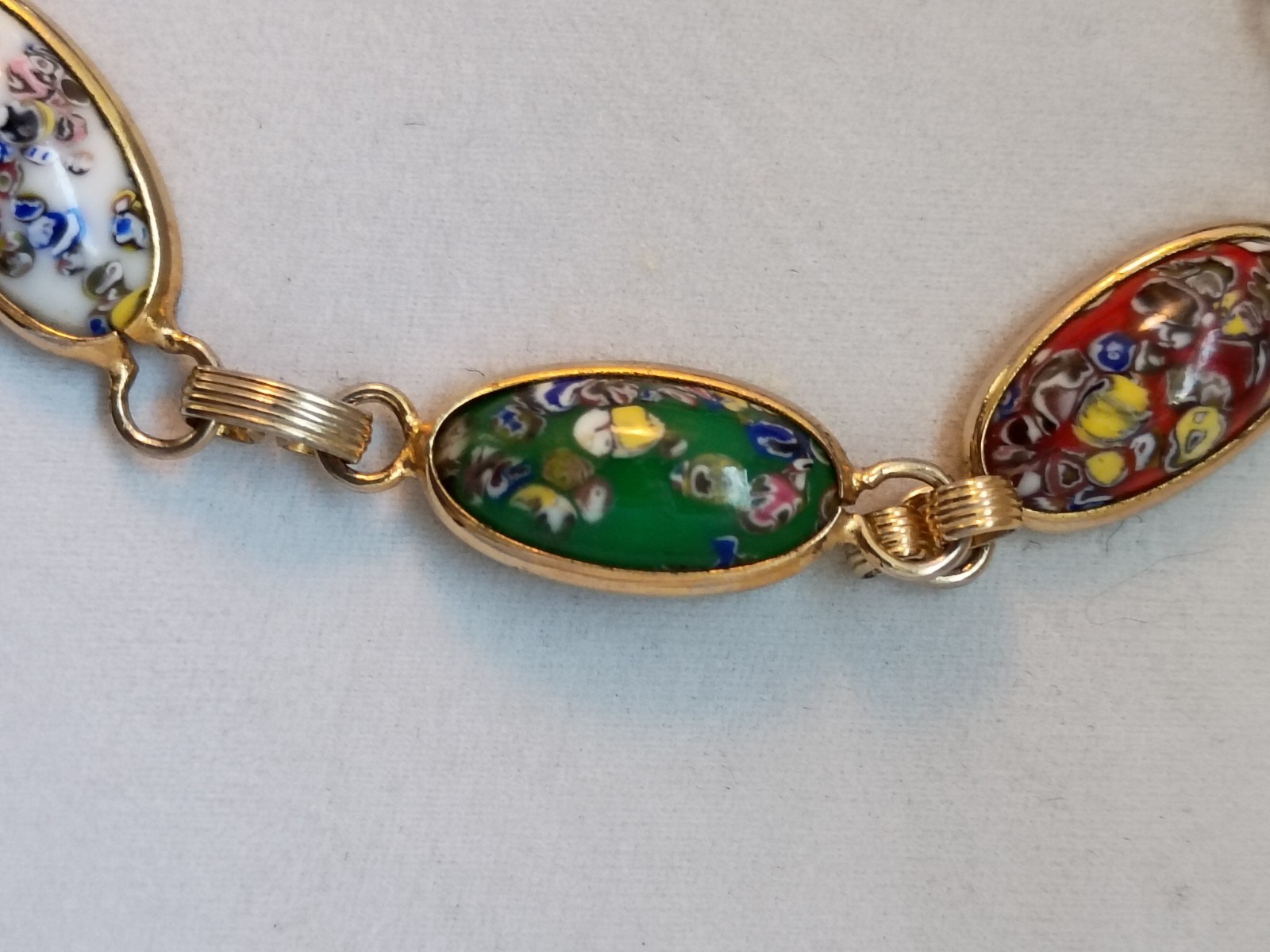 Vintage multi color enamel cabochon bracelet with lobster clasp safety chain