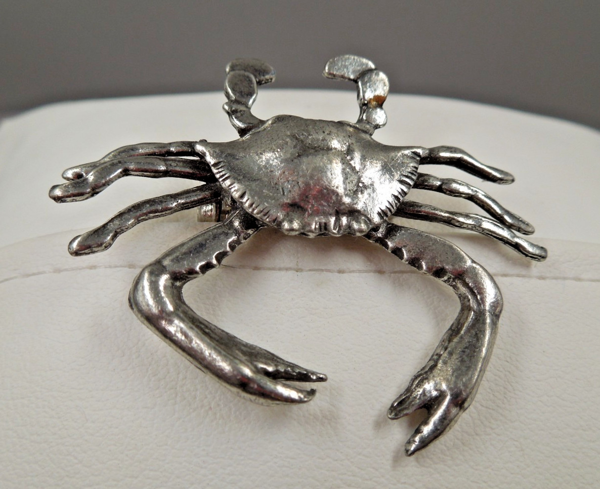 Vintage Salisbury MD Maryland Blue Crab Pewter Brooch Pin