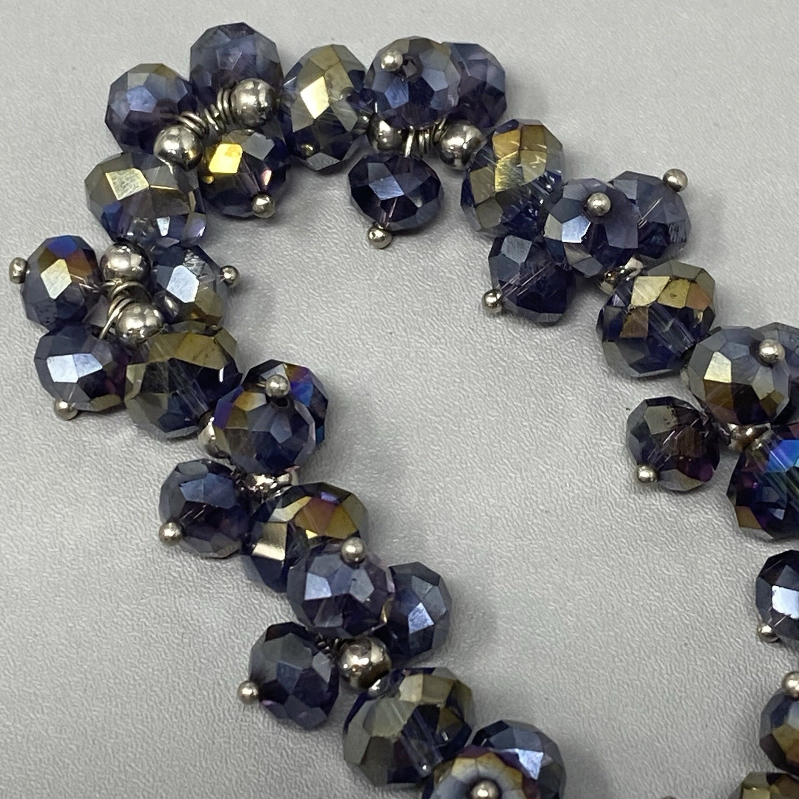 Metallic Coated Glass Beaded Bracelet Stretch Peacock Oil Slick Blue Purple 6.75