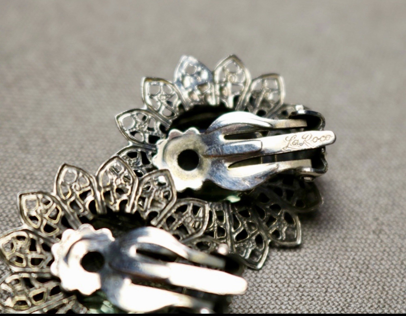 Vintage Jewelry La Roco Silver Tone Rhinestone Clip On Earrings