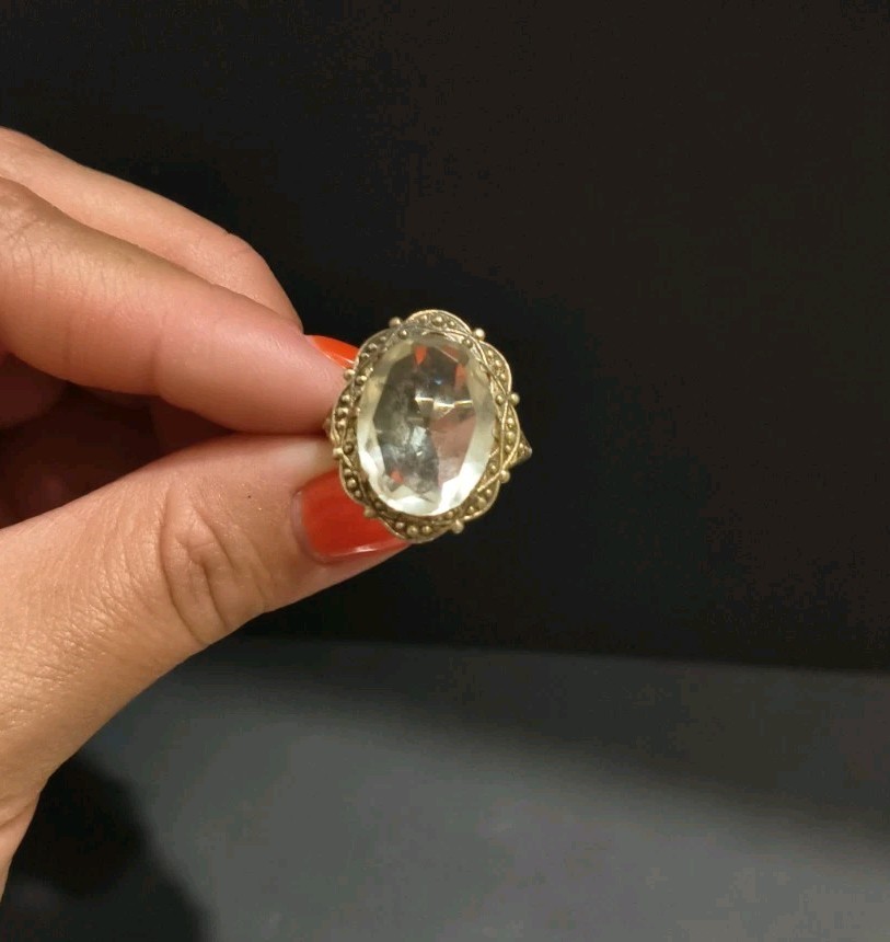 Vintage Gilt Silver Engagement Ring 875 soviet Women’s Jewelry