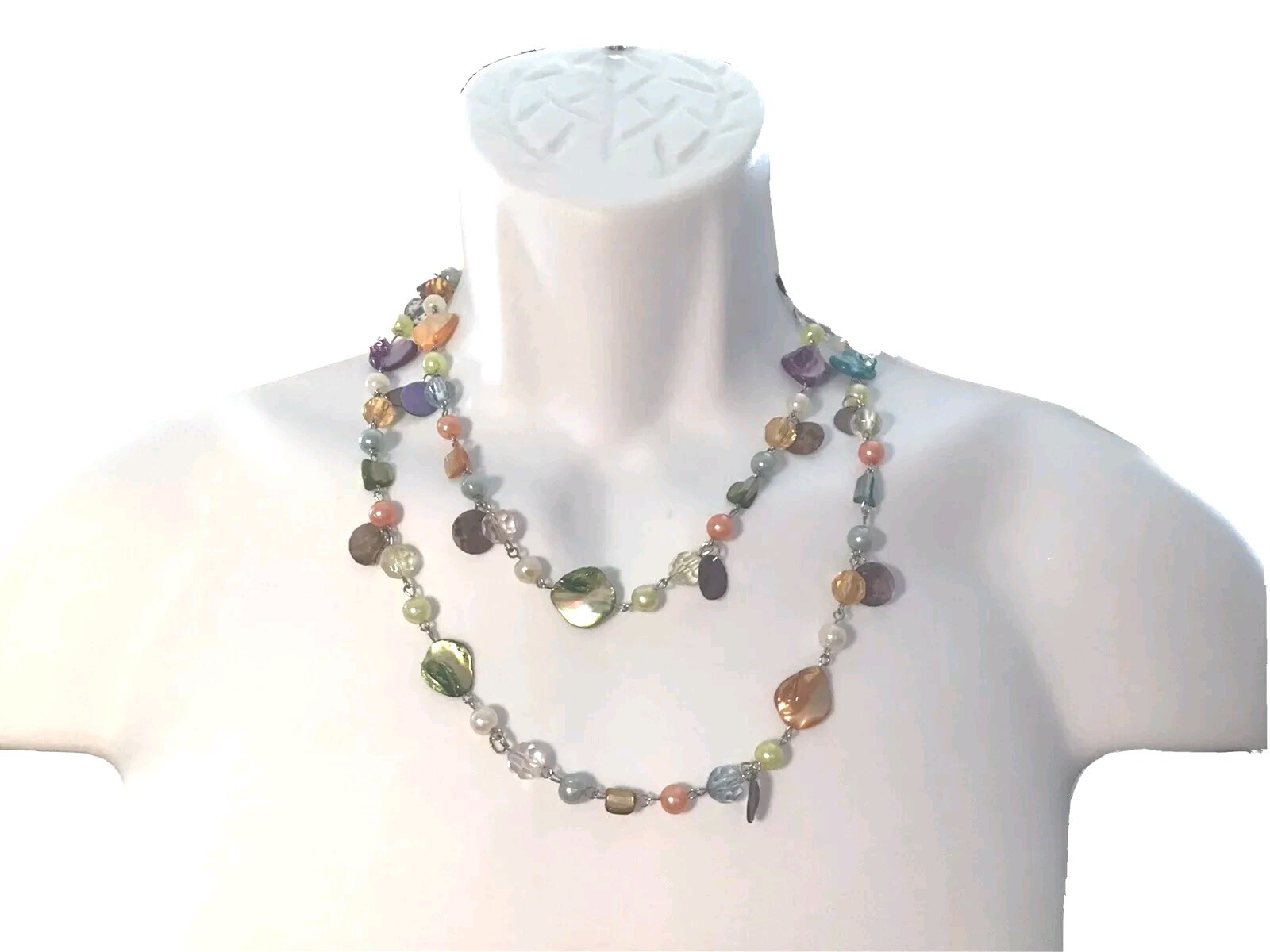 Mother Of Pearl Necklace Double or Single Strand Multi Color Pastels Vintage
