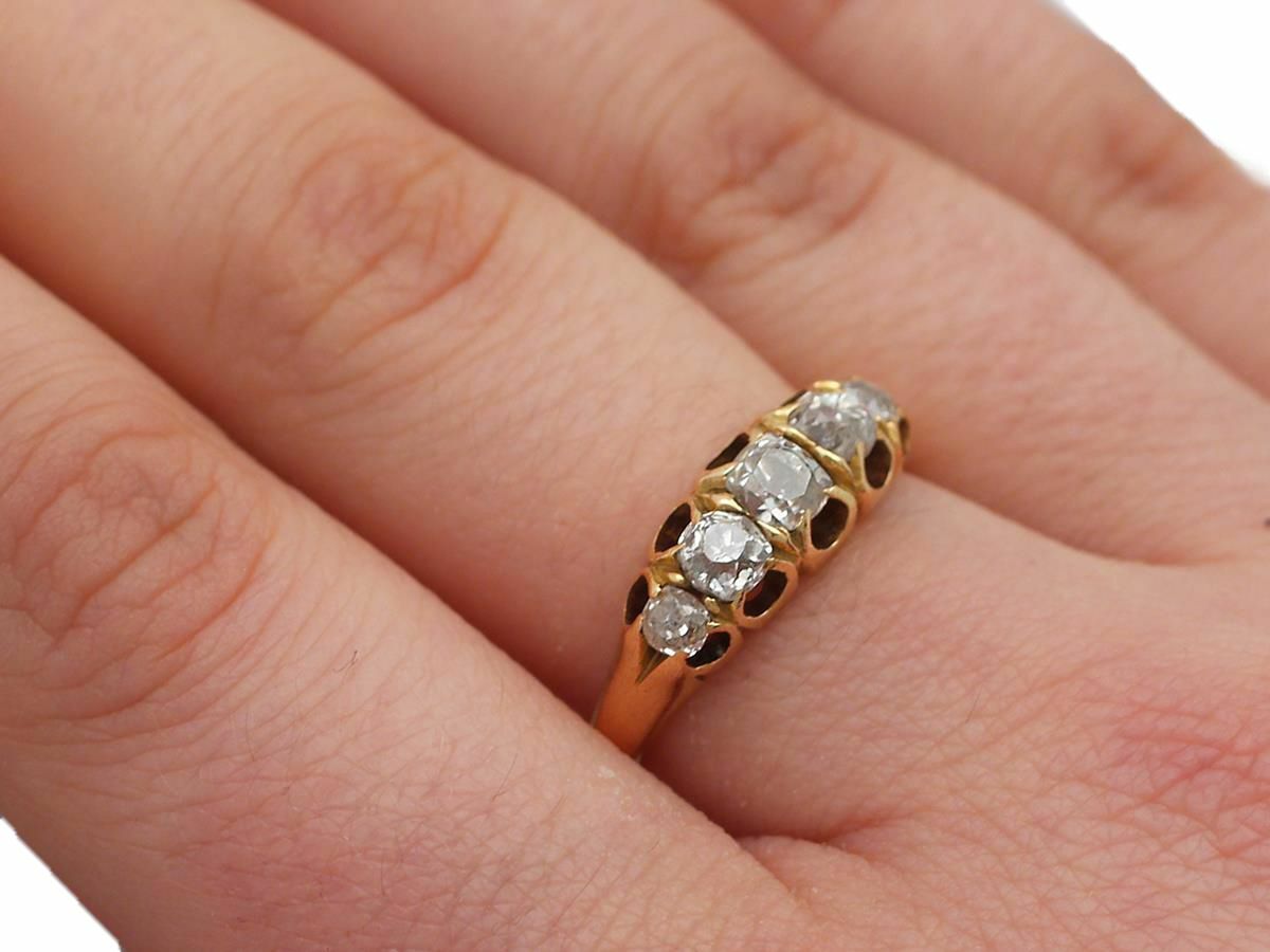 Antique Victorian 0.78Ct Diamond & 18k Yellow Gold Five Stone Ring – Size 5.125