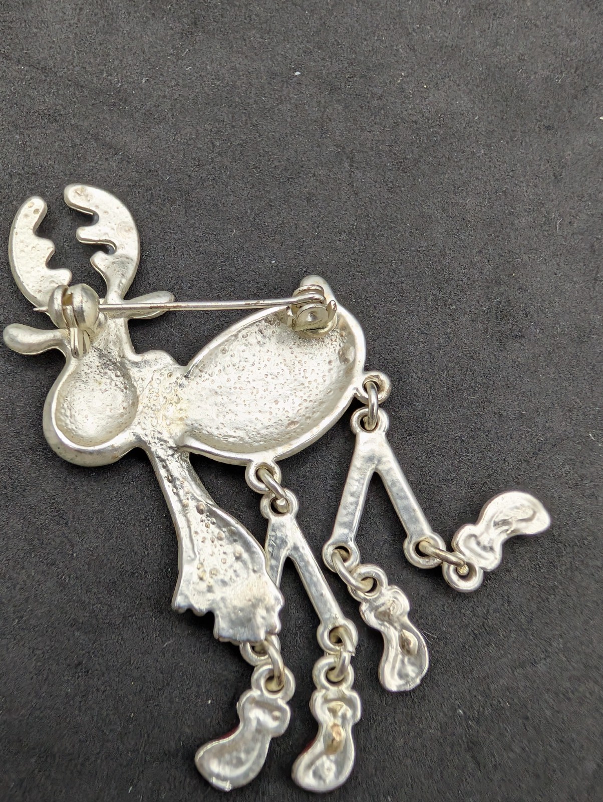 Vintage Reindeer Pin Brooch Leg Dangling Sparkling Enamel Christmas