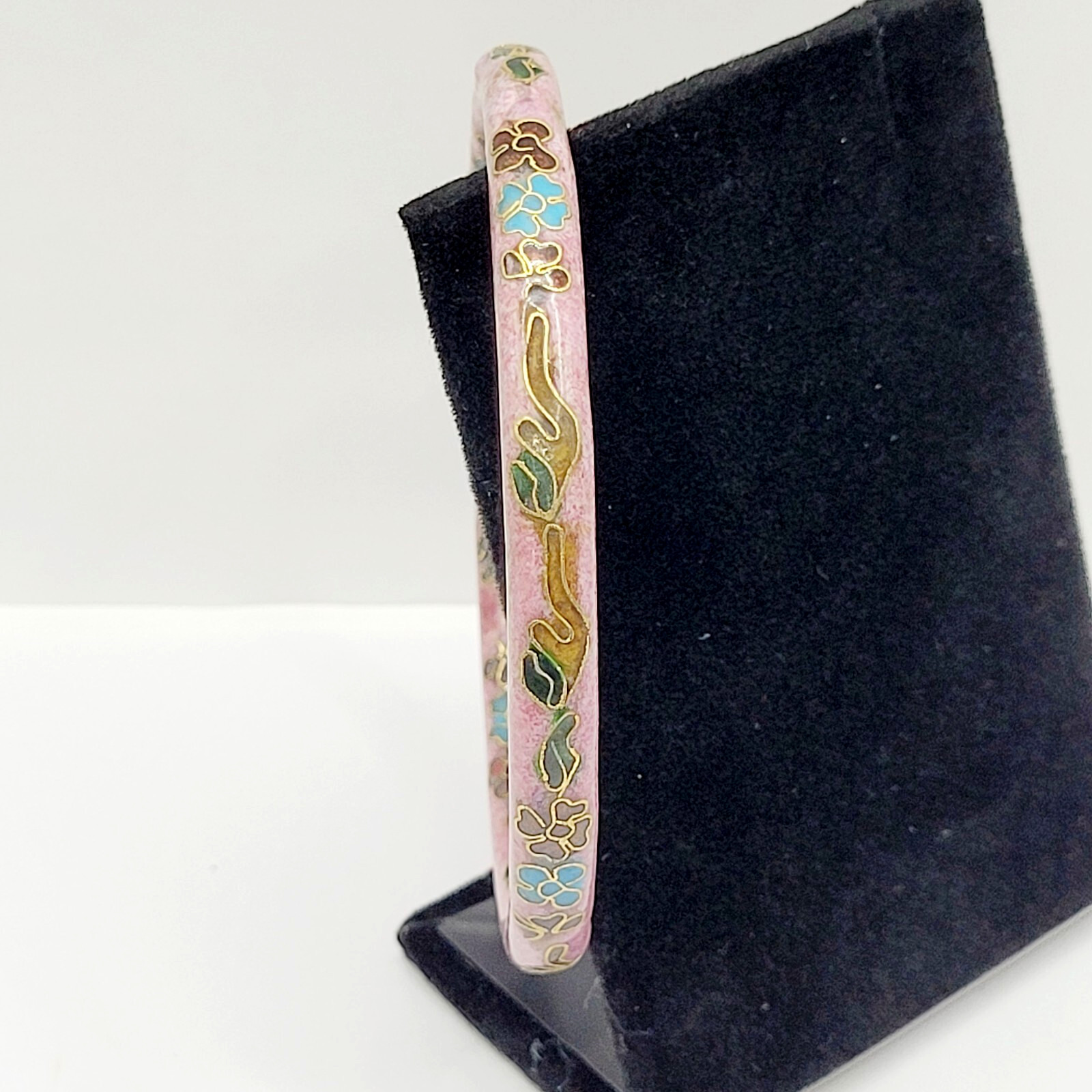 Cloisonné Asian Inspired Rose Mauve Color Floral Hand Painted Bangle Bracelet