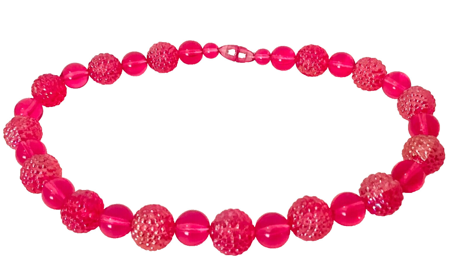 1930s-1950s Pink Beaded Necklace MCM Chunky Acrylic Plastic Estate Jewelry USA