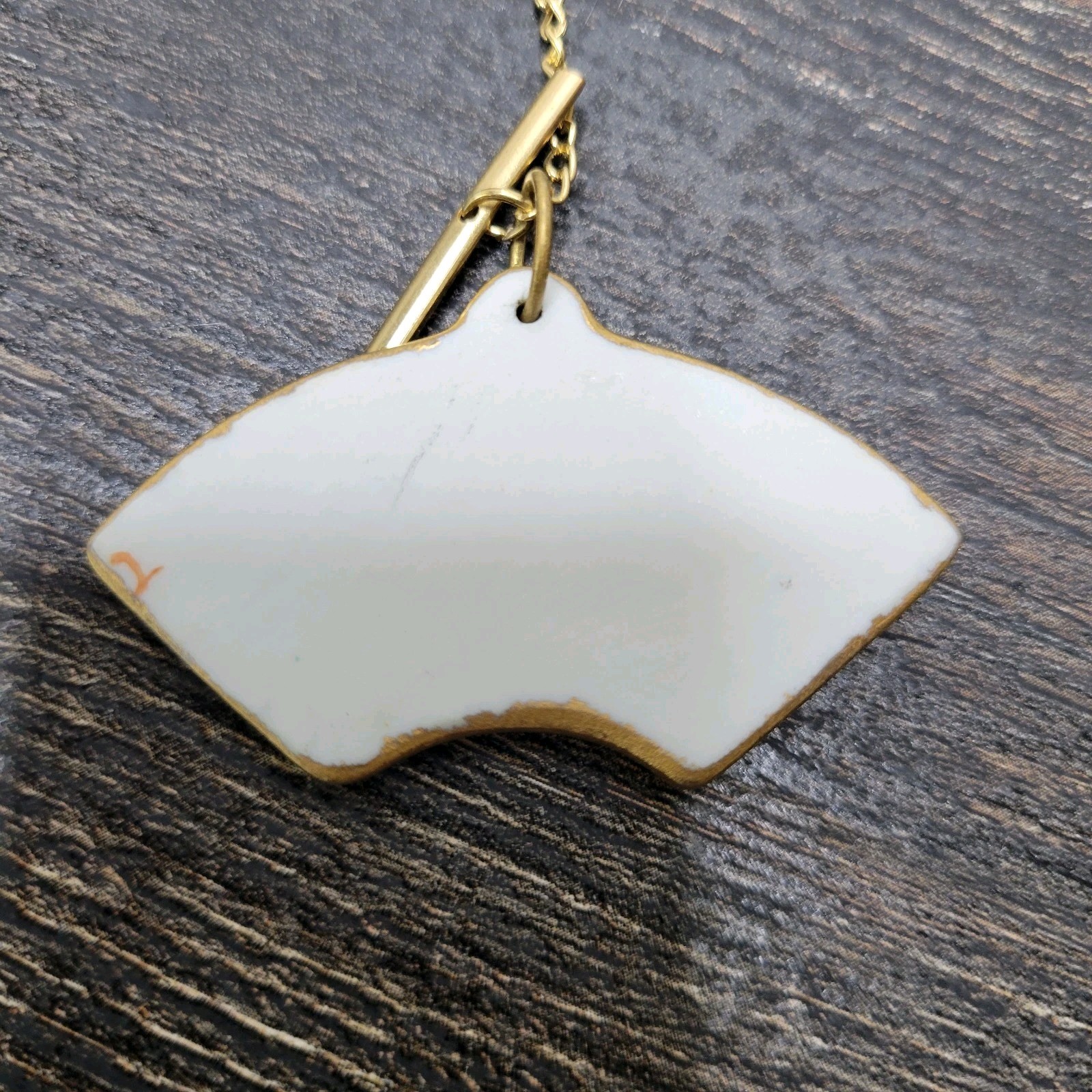 Porcelain Pin Pendant Convertible Japanese Fan Peaches Floral Handpainted VTG